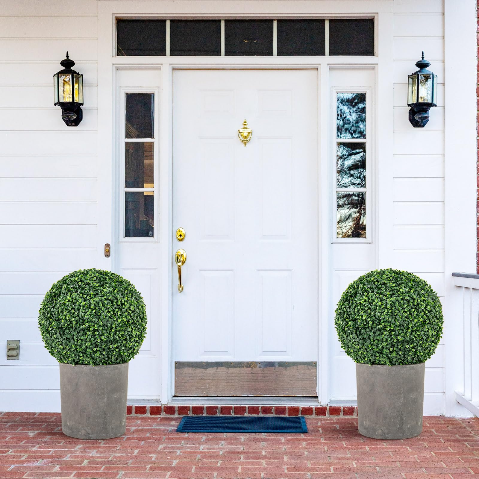 Goplus 2 PCS 16 Inch Artificial Plant Topiary Ball, Round Faux Boxwood Balls Outdoor, Wedding and Home Décor - Image 2