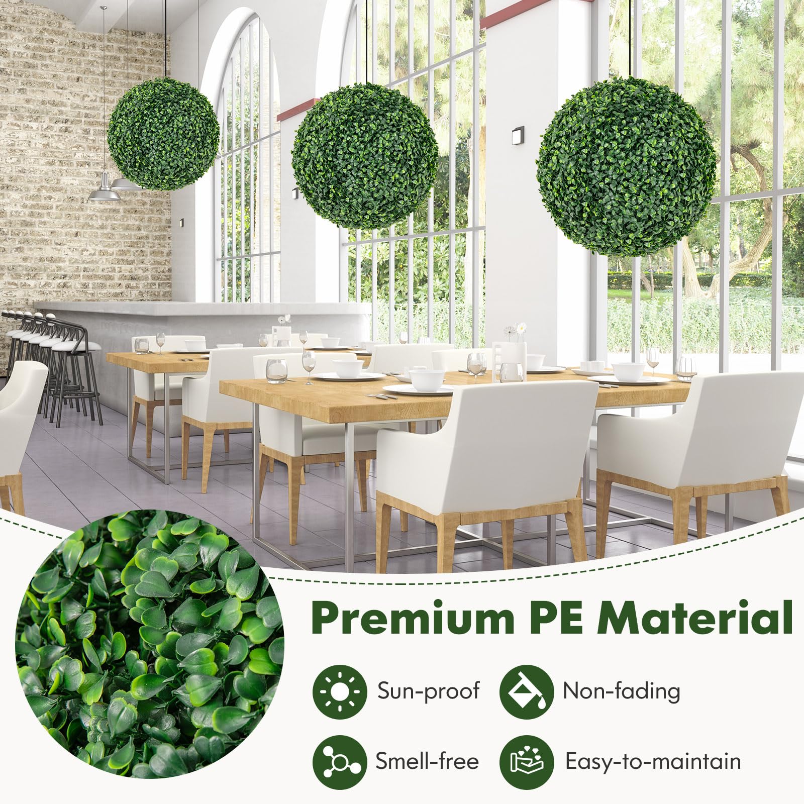 Goplus 2 PCS 16 Inch Artificial Plant Topiary Ball, Round Faux Boxwood Balls Outdoor, Wedding and Home Décor - Image 3