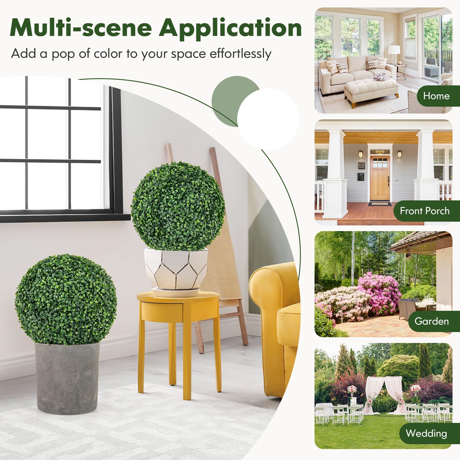 Goplus 2 PCS 16 Inch Artificial Plant Topiary Ball, Round Faux Boxwood Balls Outdoor, Wedding and Home Décor - Image 6