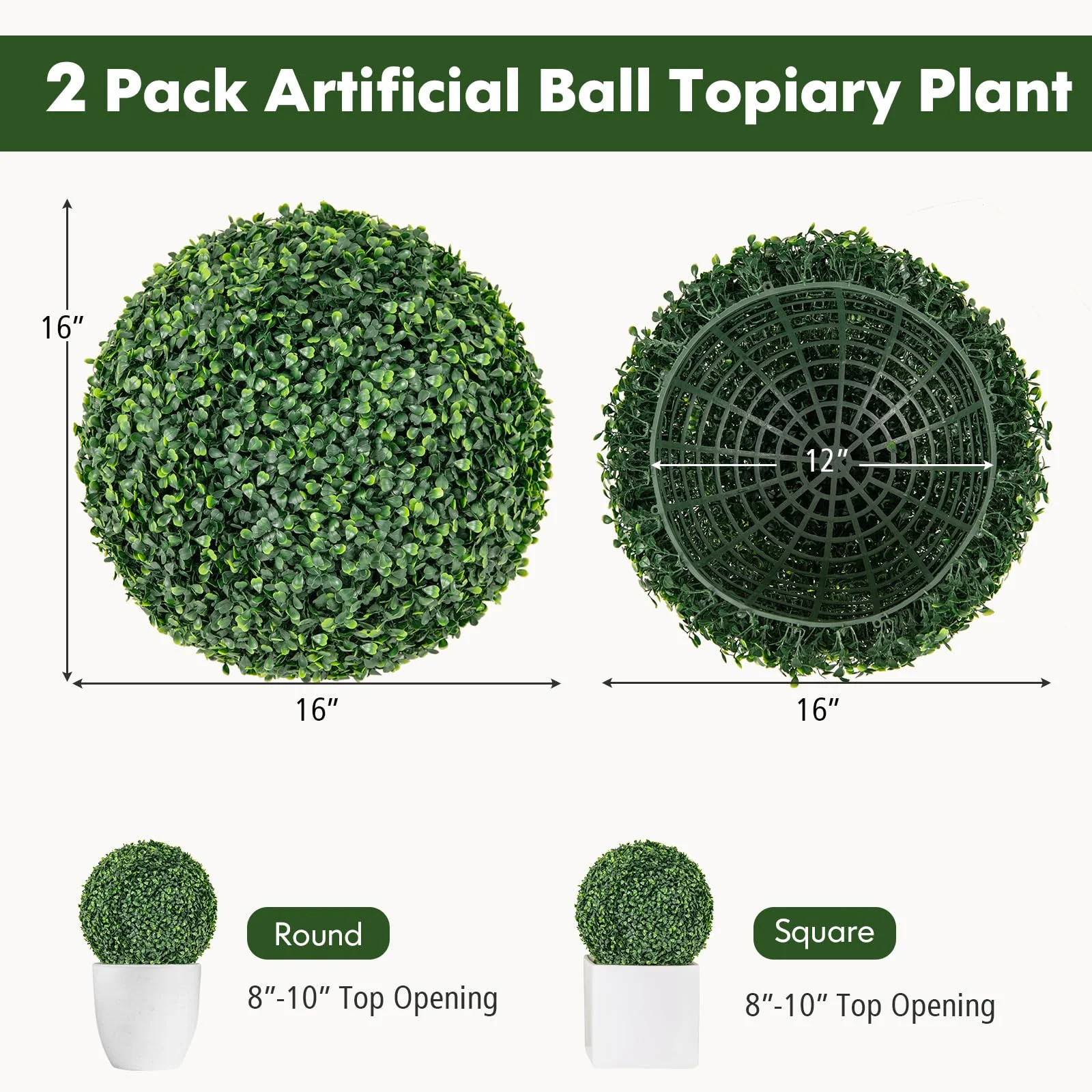 Goplus 2 PCS 16 Inch Artificial Plant Topiary Ball, Round Faux Boxwood Balls Outdoor, Wedding and Home Décor - Image 7