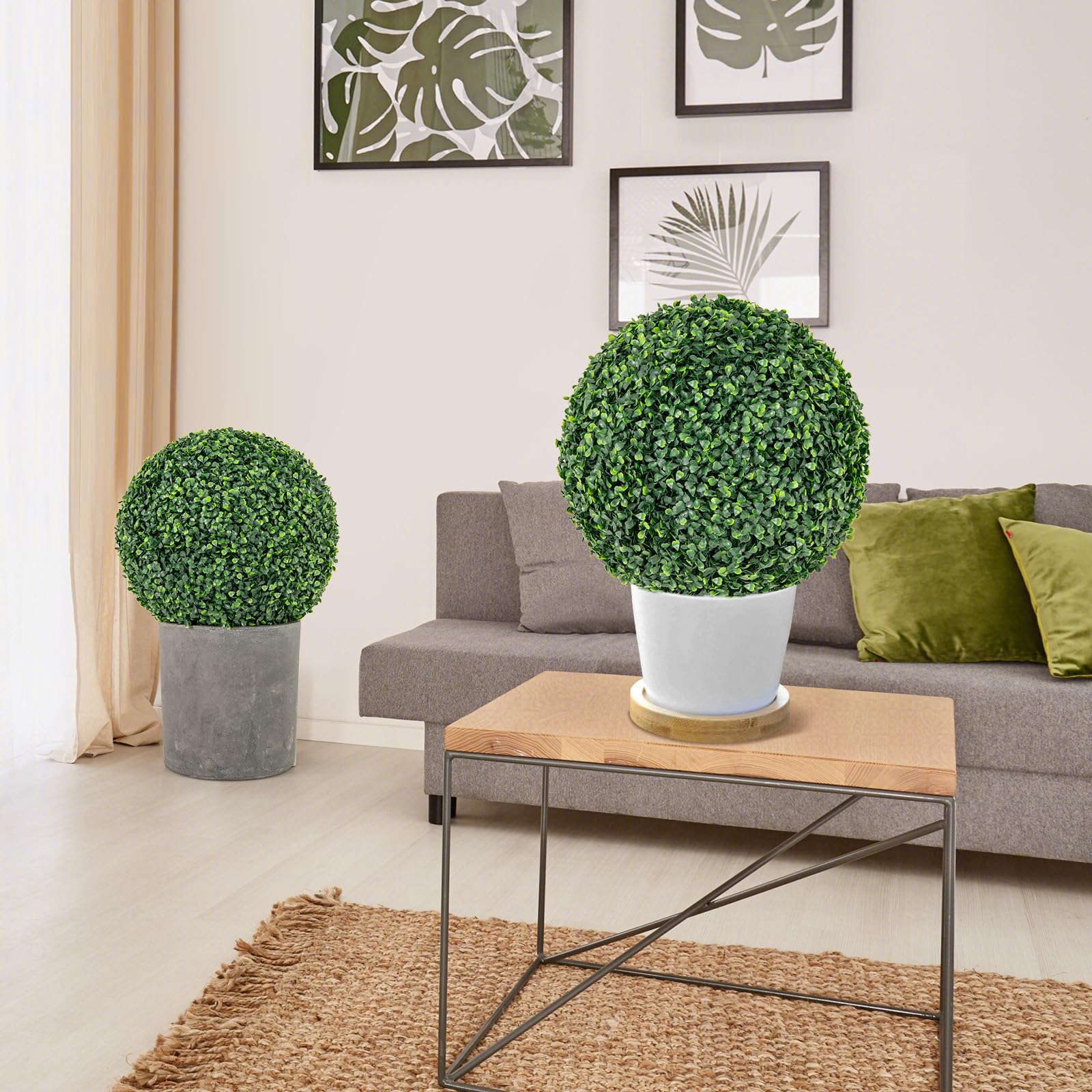 Goplus 2 PCS 16 Inch Artificial Plant Topiary Ball, Round Faux Boxwood Balls Outdoor, Wedding and Home Décor - Image 8