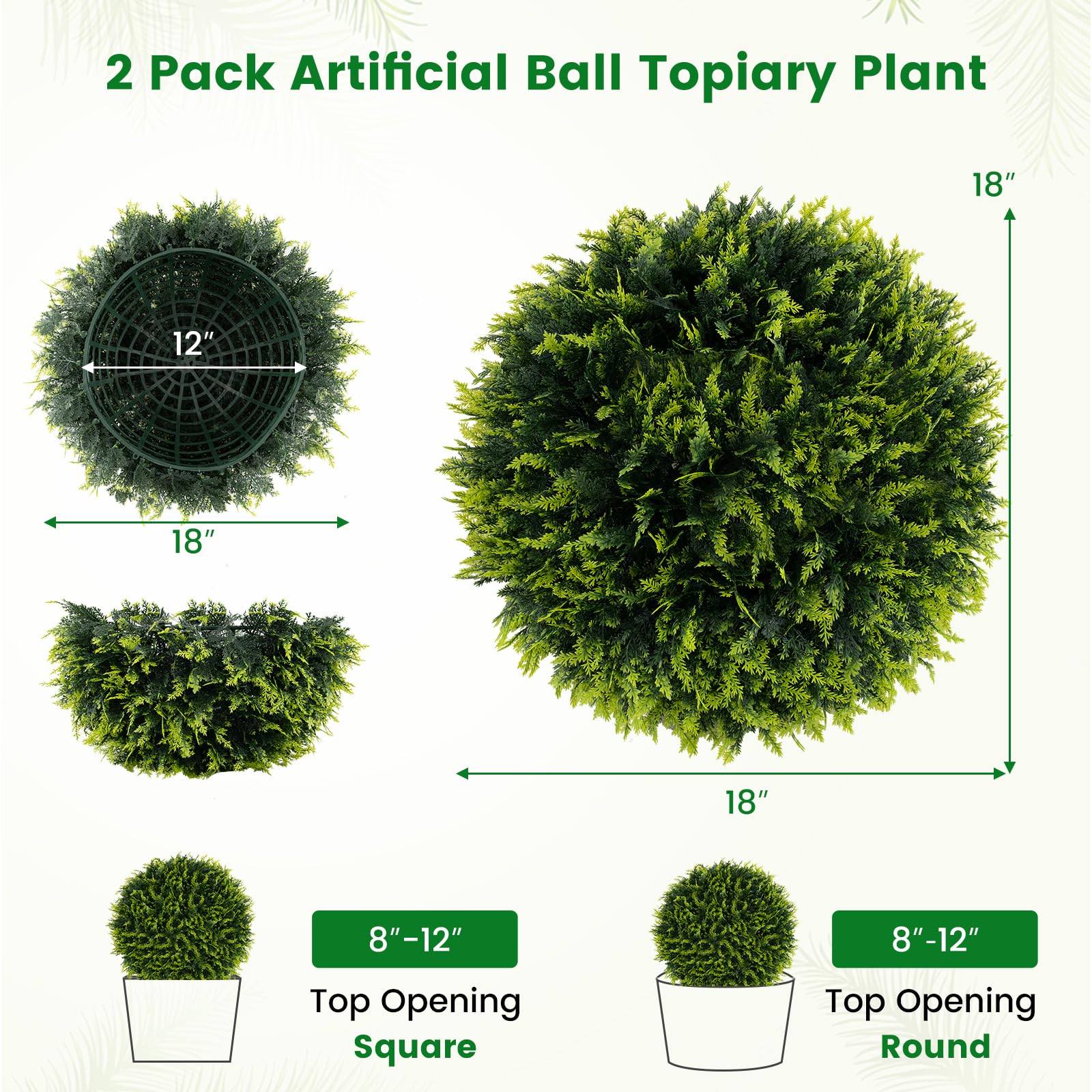 Goplus 2 PCS 18 Inch Artificial Cedar Topiary Ball, Round Faux Cypress Balls Outdoor, Fake Plant Sphere - Image 7