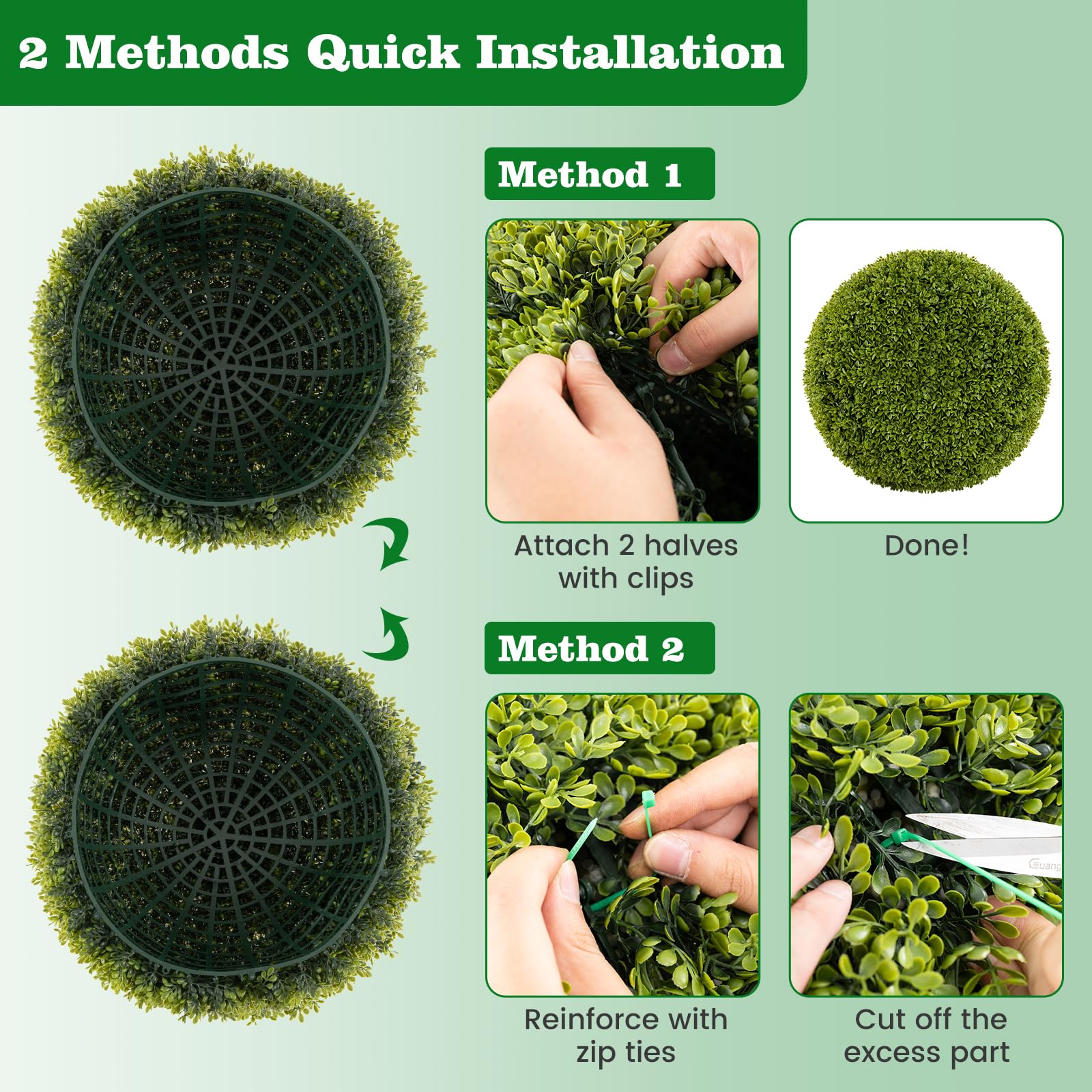 Goplus 2 PCS 20 Inch Artificial Plant Topiary Ball, Round Faux Boxwood Balls Outdoor with Mimic Fluffy Leaves - Image 4