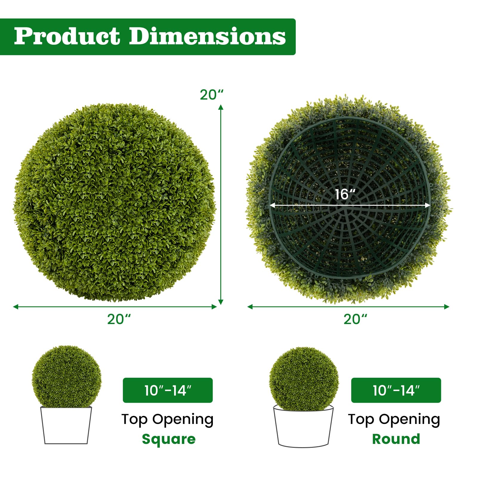 Goplus 2 PCS 20 Inch Artificial Plant Topiary Ball, Round Faux Boxwood Balls Outdoor with Mimic Fluffy Leaves - Image 7