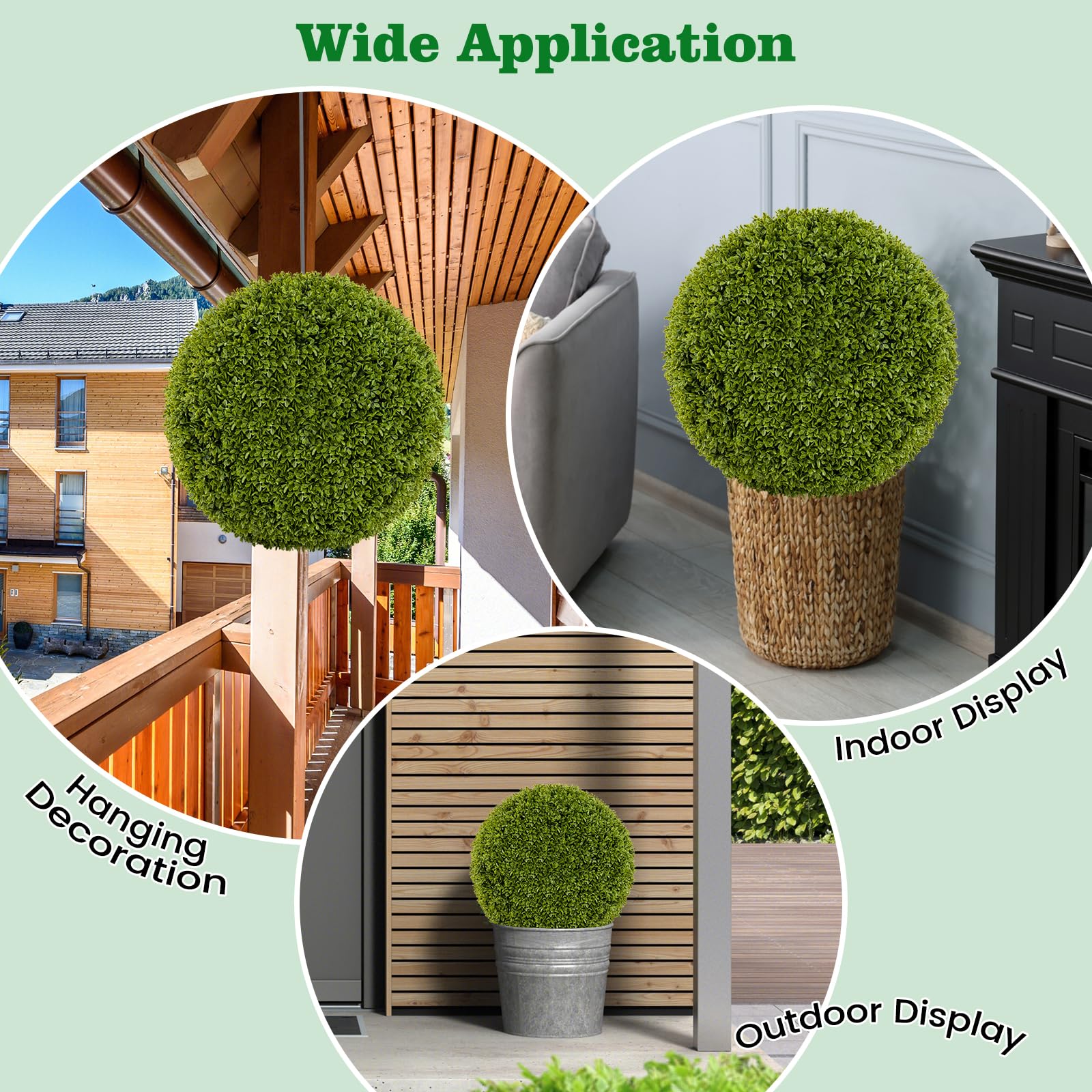 Goplus 2 PCS 20 Inch Artificial Plant Topiary Ball, Round Faux Boxwood Balls Outdoor with Mimic Fluffy Leaves - Image 8