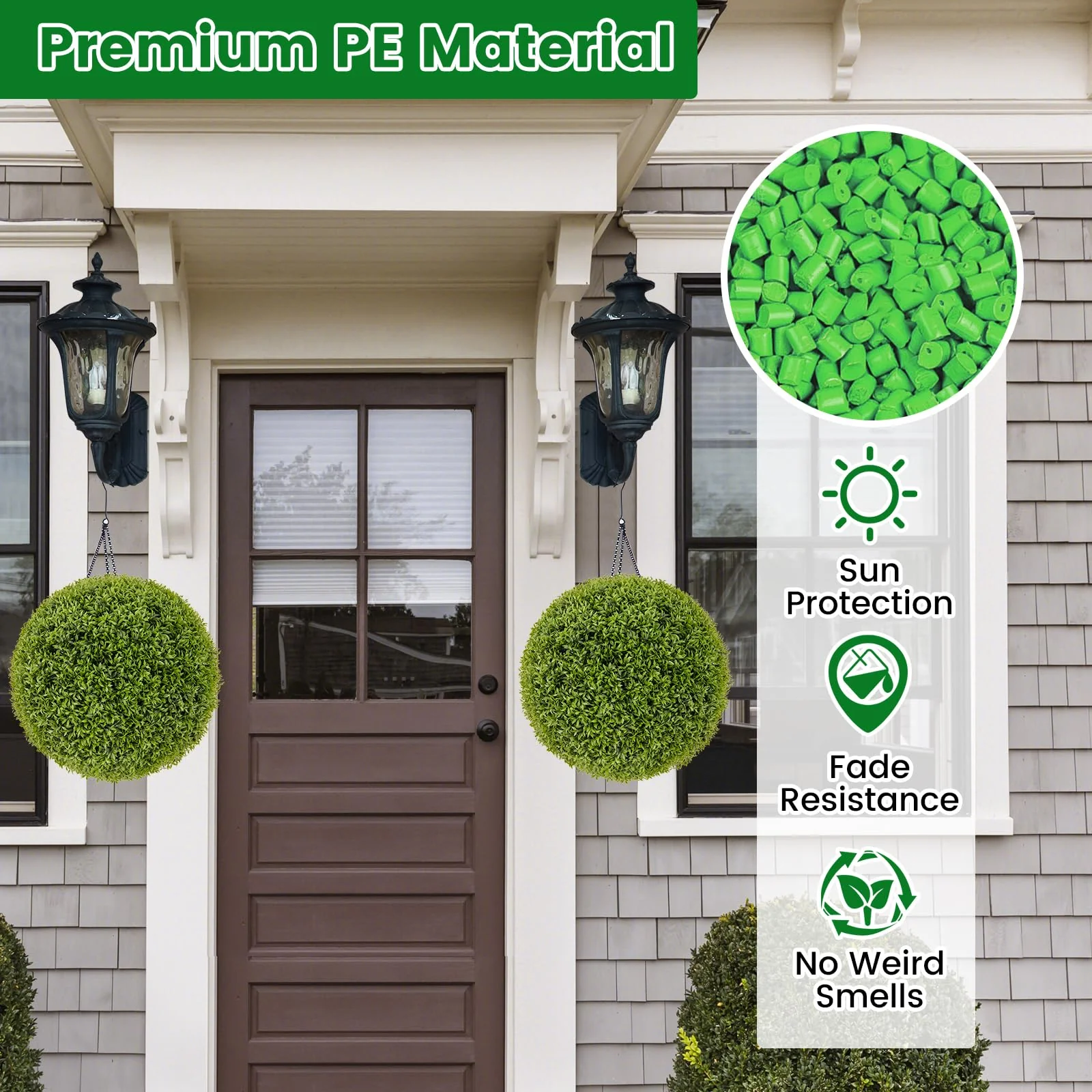 Goplus 2 PCS 20 Inch Artificial Plant Topiary Ball, Round Faux Boxwood Balls Outdoor with Sun-Protective PE Leaves - Image 3