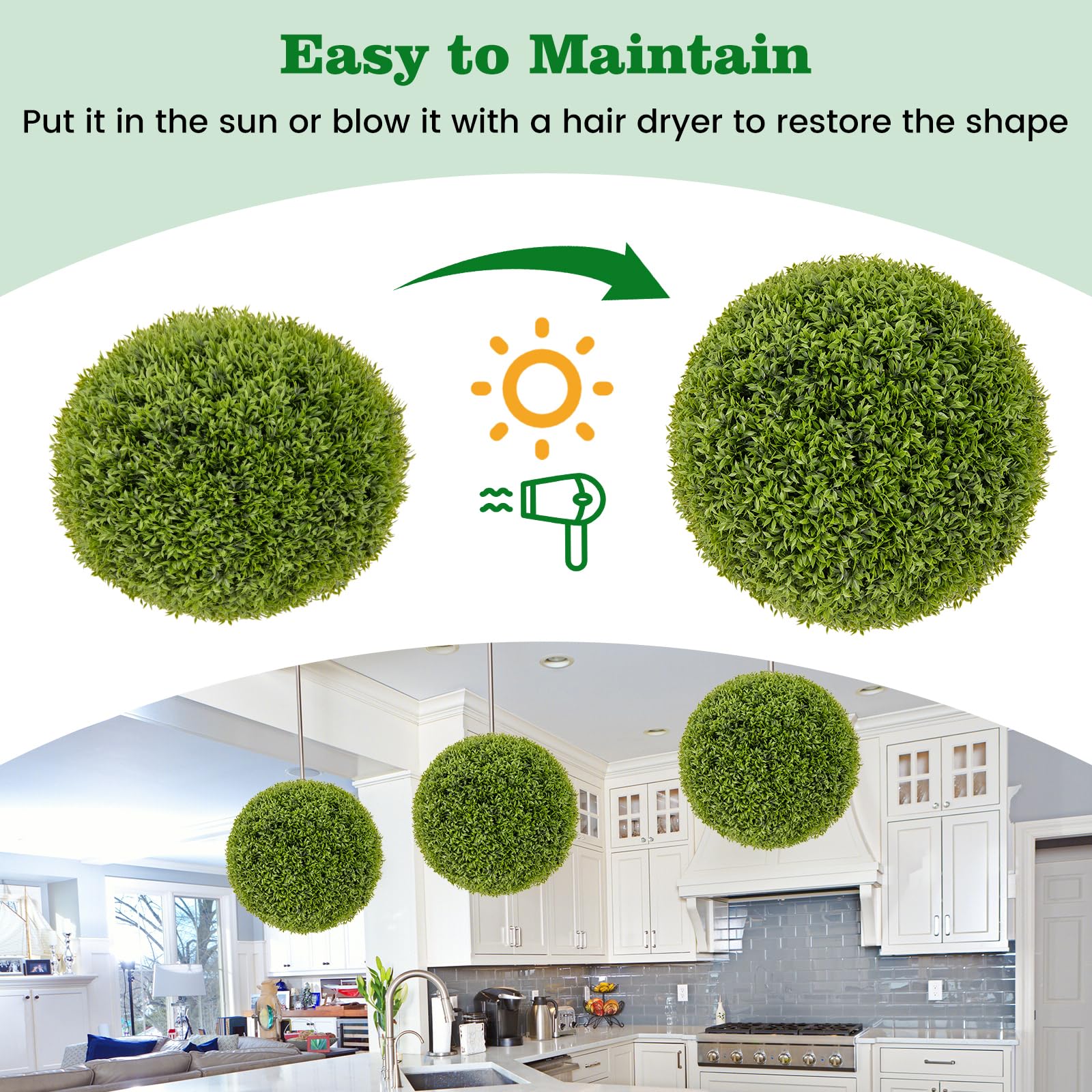 Goplus 2 PCS 20 Inch Artificial Plant Topiary Ball, Round Faux Boxwood Balls Outdoor with Sun-Protective PE Leaves - Image 4