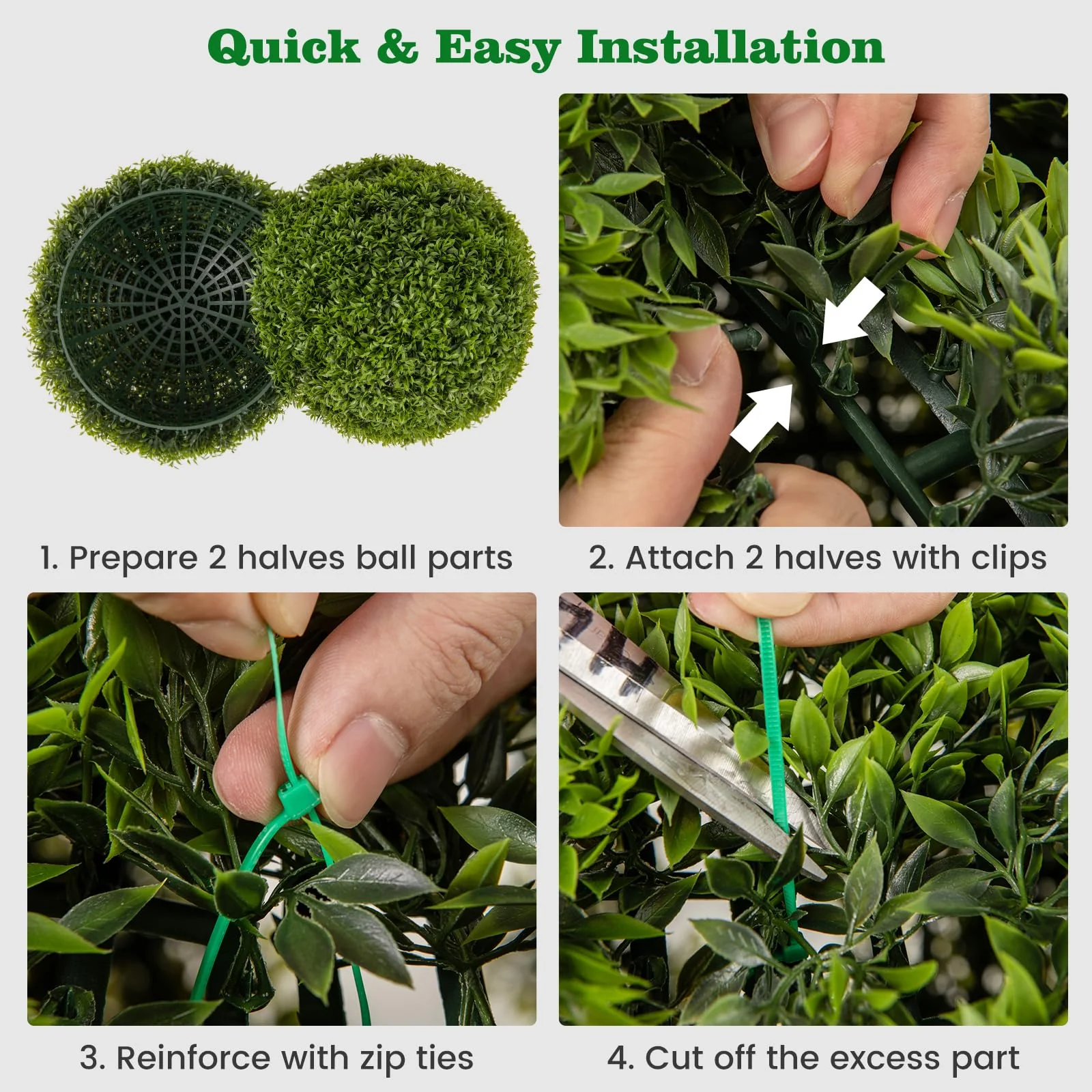 Goplus 2 PCS 20 Inch Artificial Plant Topiary Ball, Round Faux Boxwood Balls Outdoor with Sun-Protective PE Leaves - Image 5