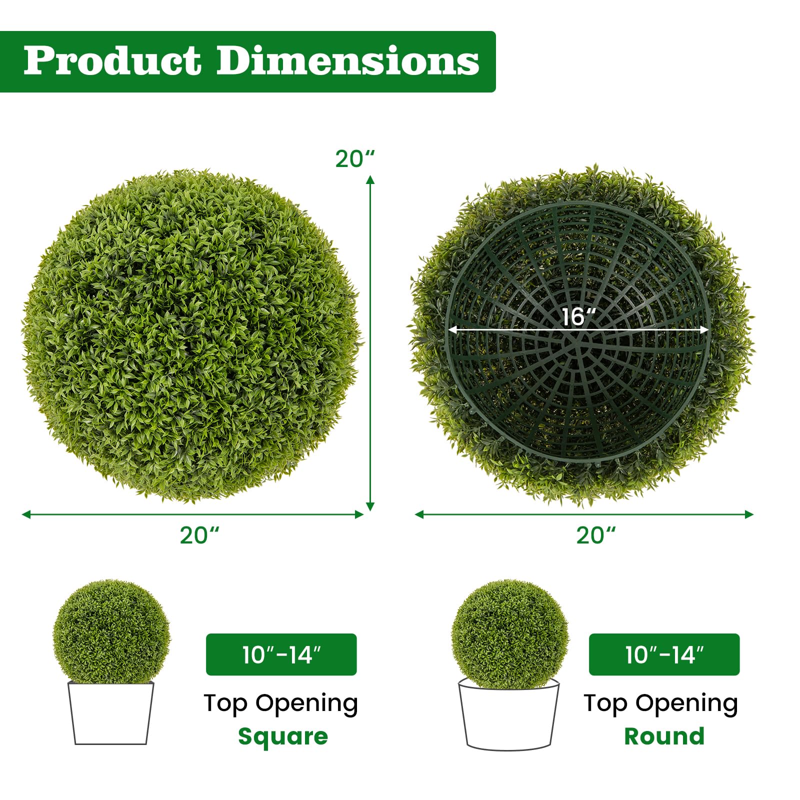 Goplus 2 PCS 20 Inch Artificial Plant Topiary Ball, Round Faux Boxwood Balls Outdoor with Sun-Protective PE Leaves - Image 7