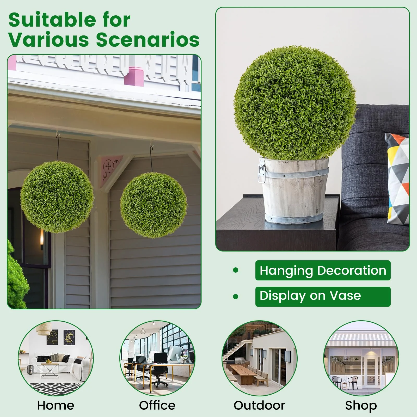 Goplus 2 PCS 20 Inch Artificial Plant Topiary Ball, Round Faux Boxwood Balls Outdoor with Sun-Protective PE Leaves - Image 8