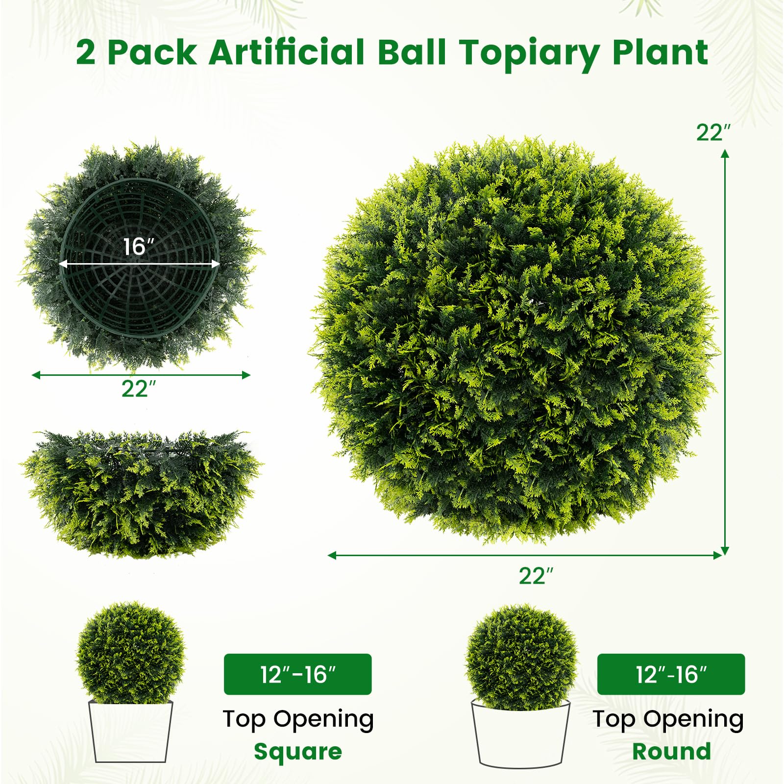 Goplus 2 PCS 22 Inch Artificial Cedar Topiary Ball, Round Faux Cypress Balls Outdoor, Fake Plant Sphere - Image 7