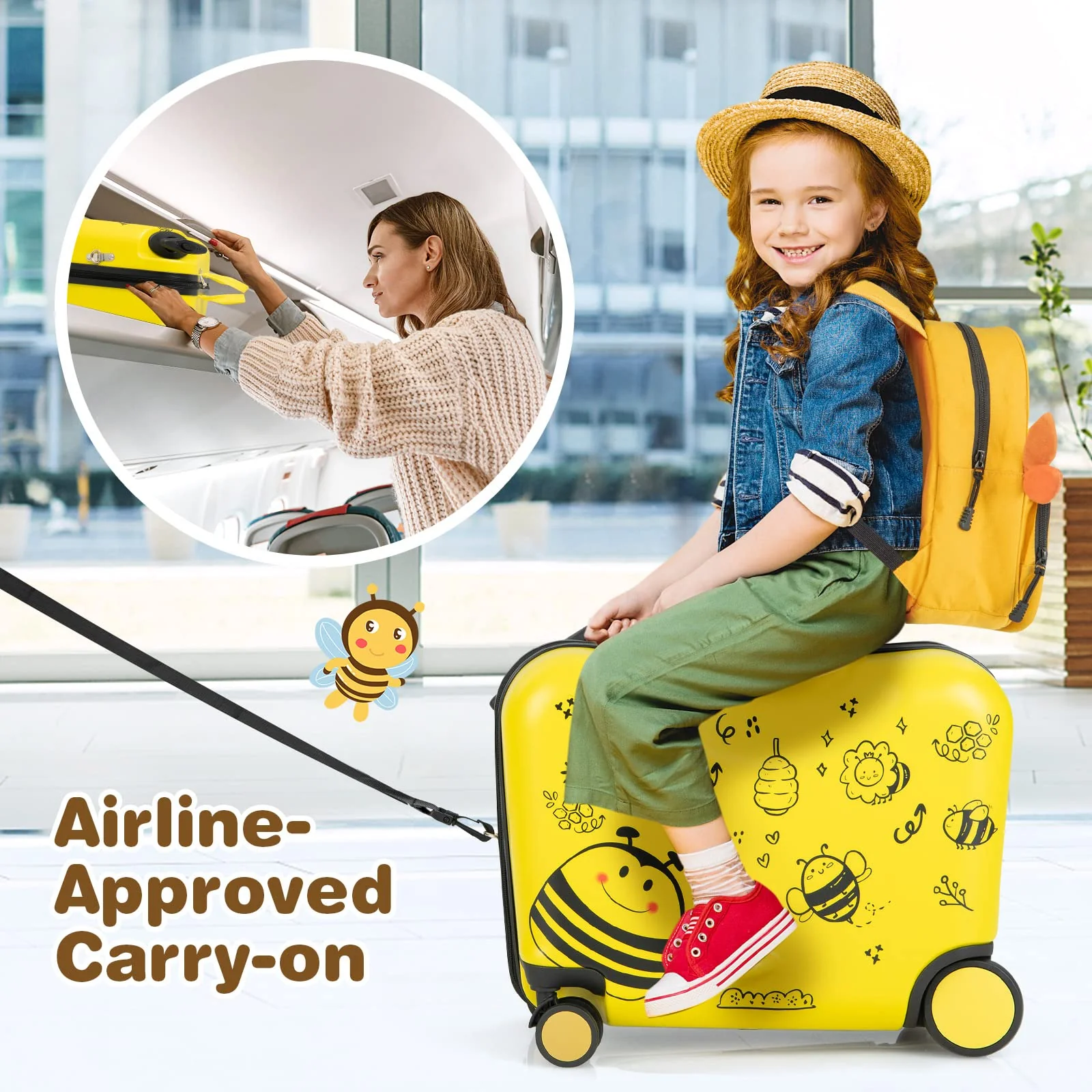 Goplus 2 PCS Kid Luggage Set, 18"Carry-on & Ride-on Suitcase W/Spinner Wheels - Image 4