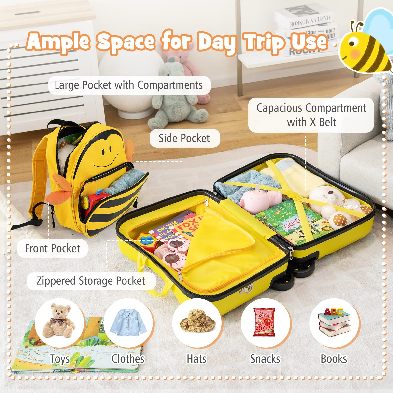 Goplus 2 PCS Kid Luggage Set, 18"Carry-on & Ride-on Suitcase W/Spinner Wheels - Image 5
