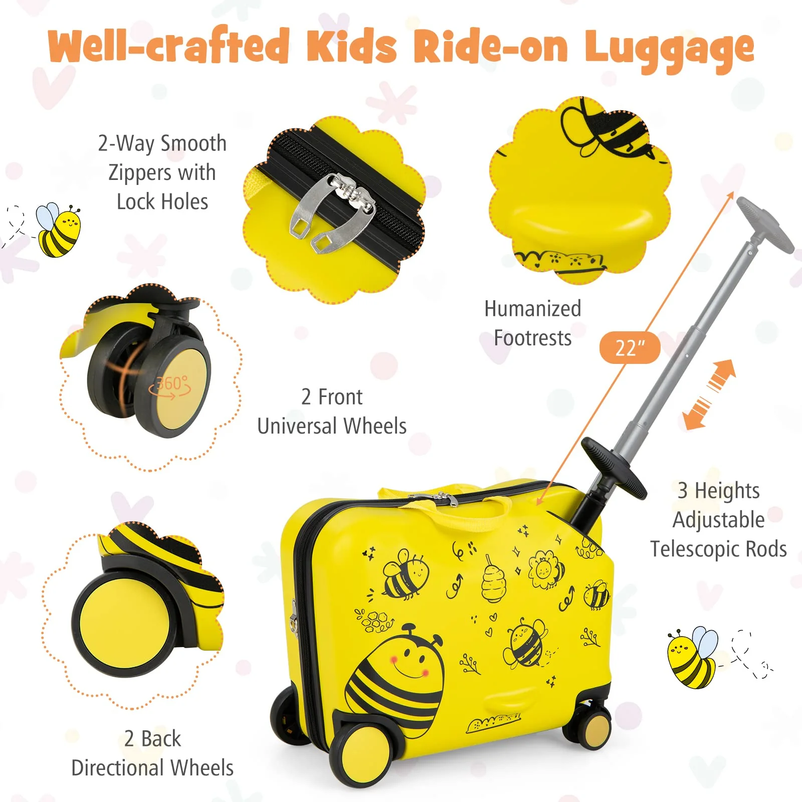 Goplus 2 PCS Kid Luggage Set, 18"Carry-on & Ride-on Suitcase W/Spinner Wheels - Image 6
