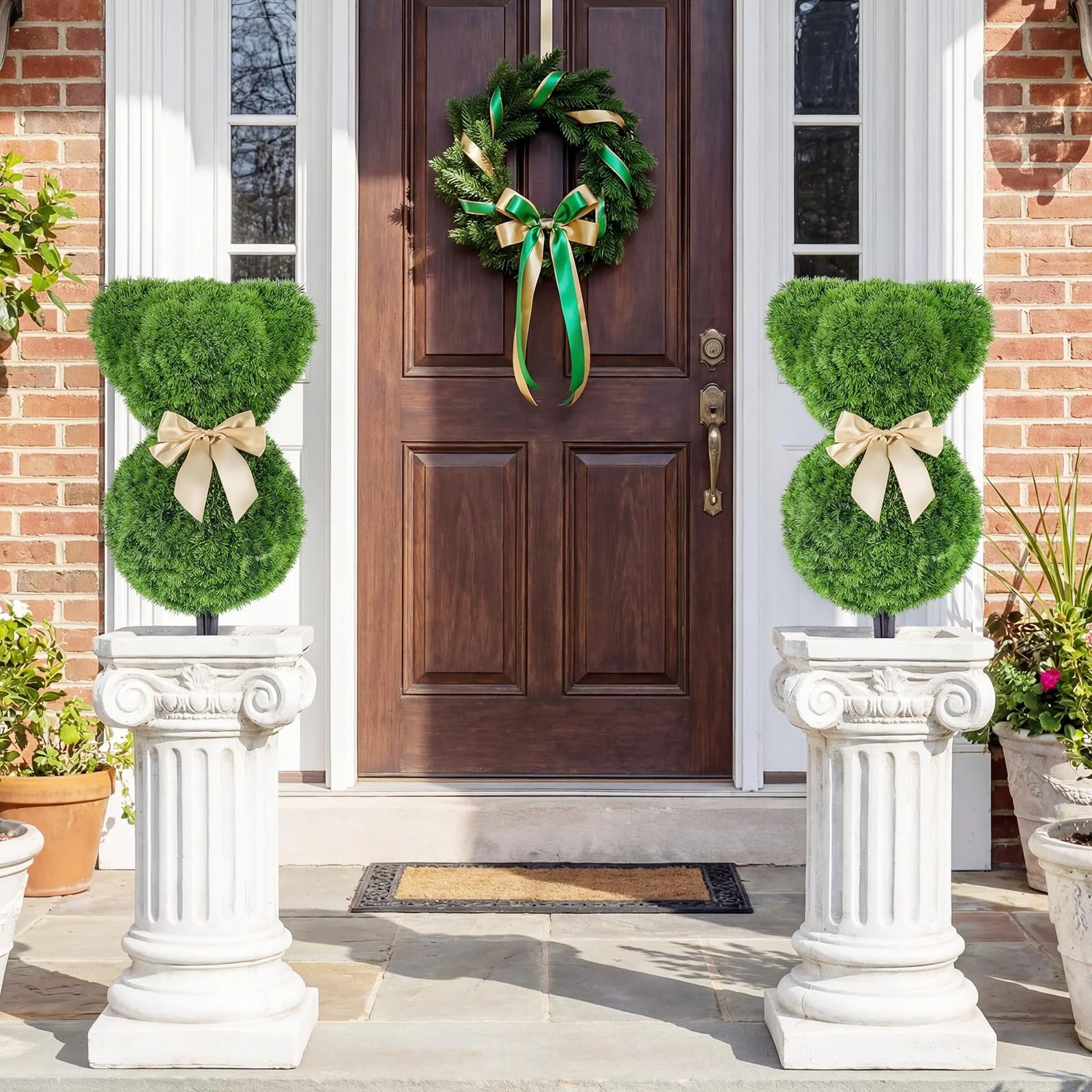 Goplus 2 Pcs Teddy Bear Topiary Trees 16.5”Sun-Resistant Faux Boxwood Plants - Image 2