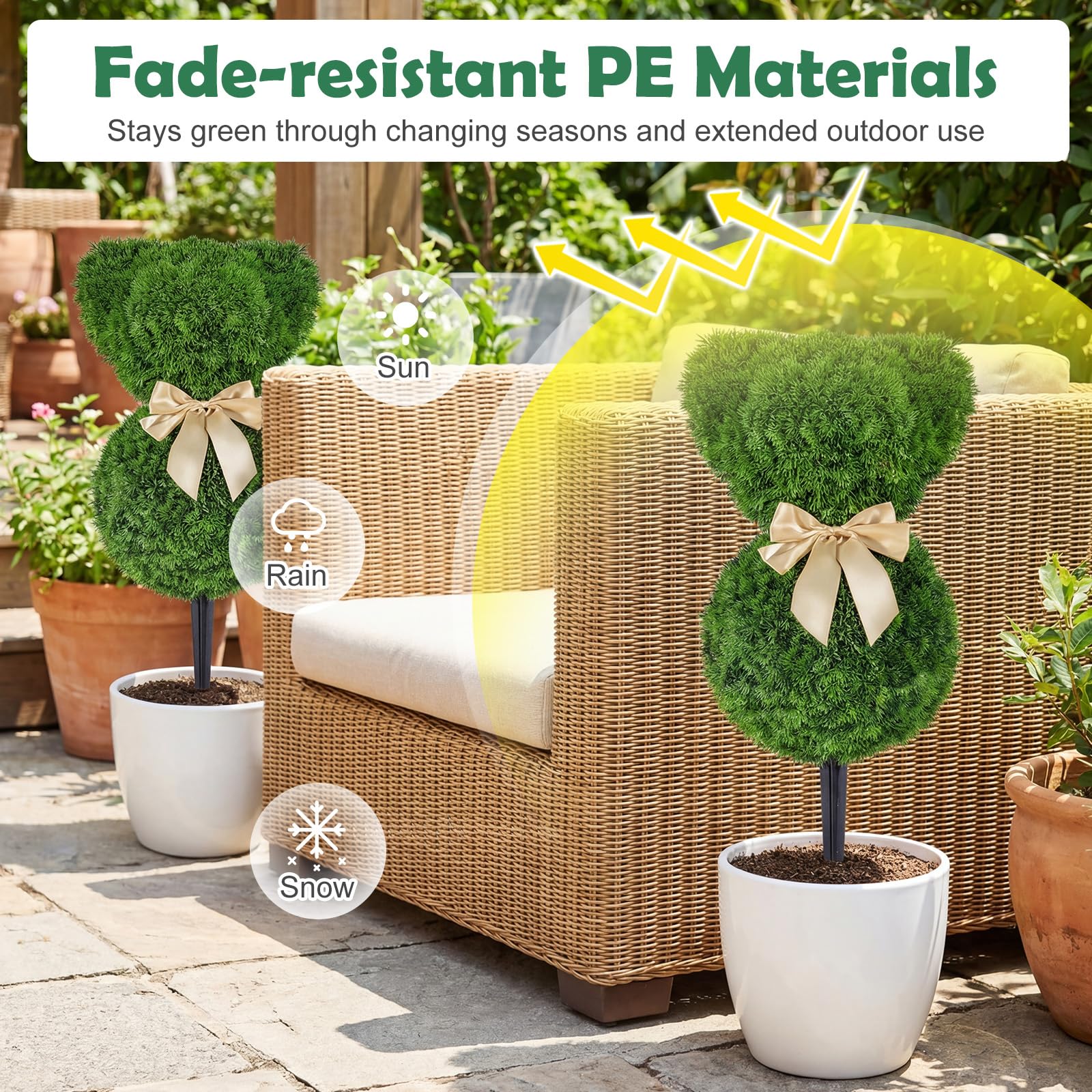 Goplus 2 Pcs Teddy Bear Topiary Trees 16.5”Sun-Resistant Faux Boxwood Plants - Image 3