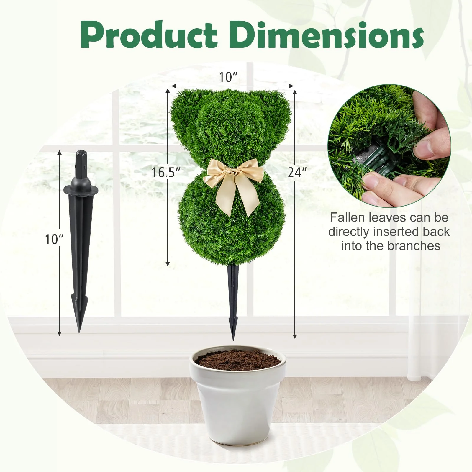 Goplus 2 Pcs Teddy Bear Topiary Trees 16.5”Sun-Resistant Faux Boxwood Plants - Image 5
