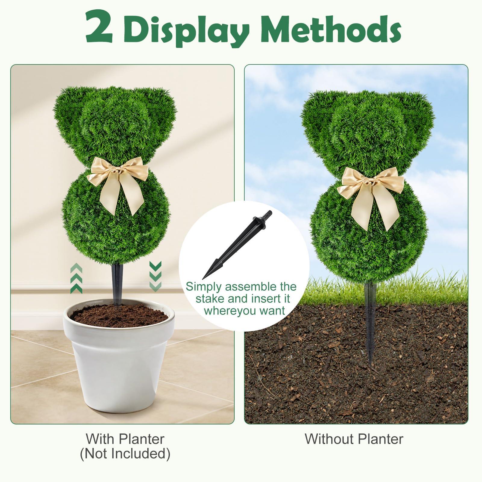 Goplus 2 Pcs Teddy Bear Topiary Trees 16.5”Sun-Resistant Faux Boxwood Plants - Image 6