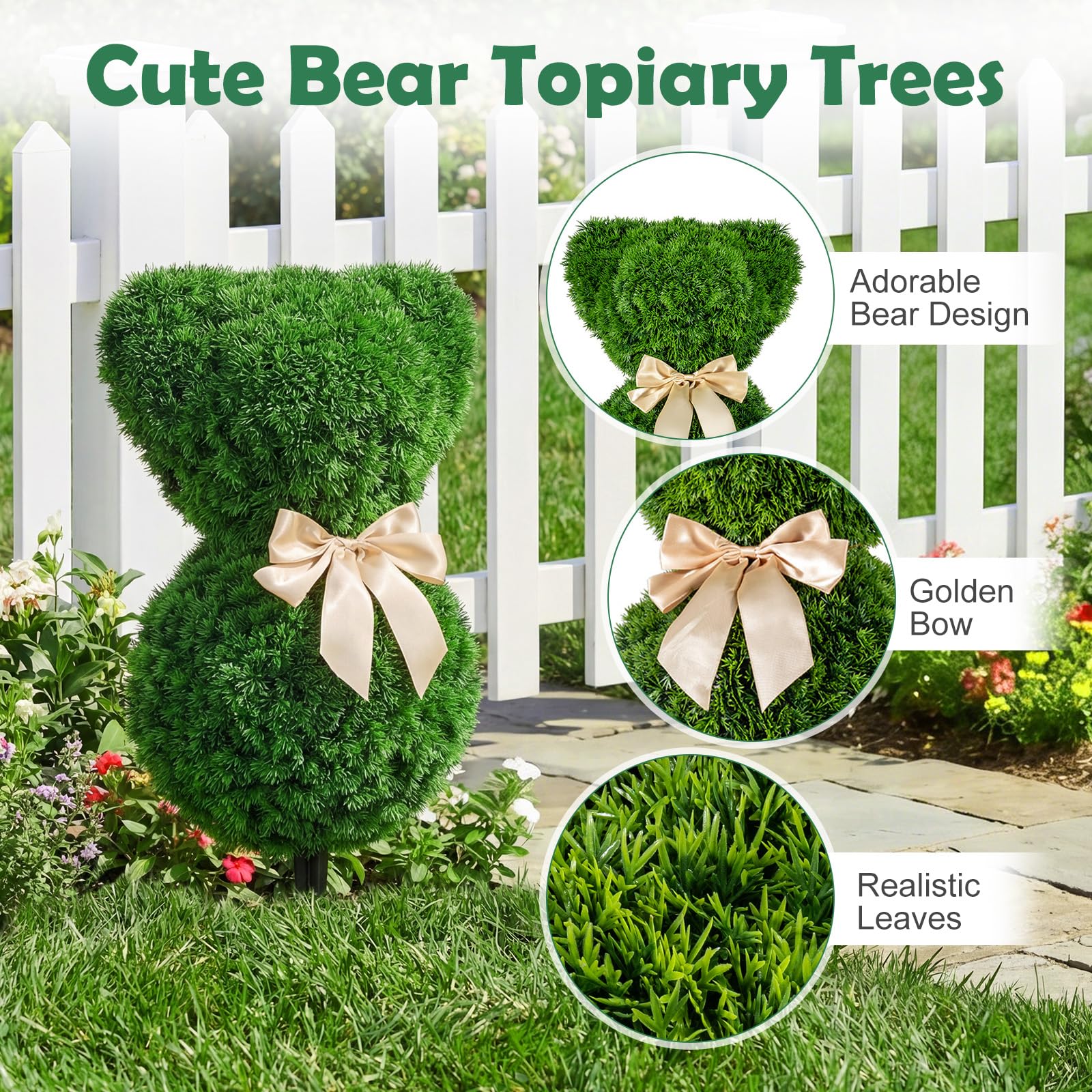 Goplus 2 Pcs Teddy Bear Topiary Trees 16.5”Sun-Resistant Faux Boxwood Plants - Image 7