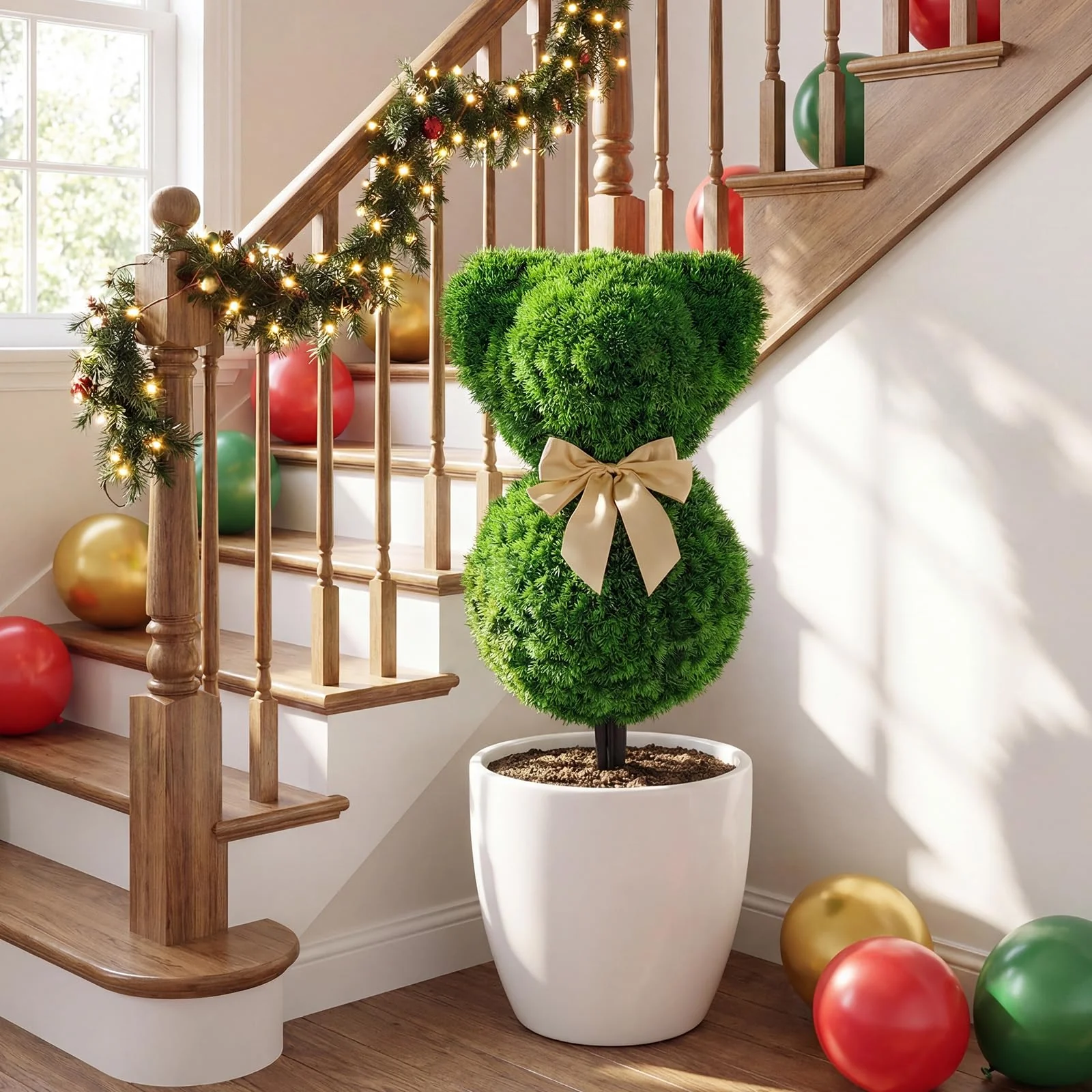 Goplus 2 Pcs Teddy Bear Topiary Trees 16.5”Sun-Resistant Faux Boxwood Plants - Image 8