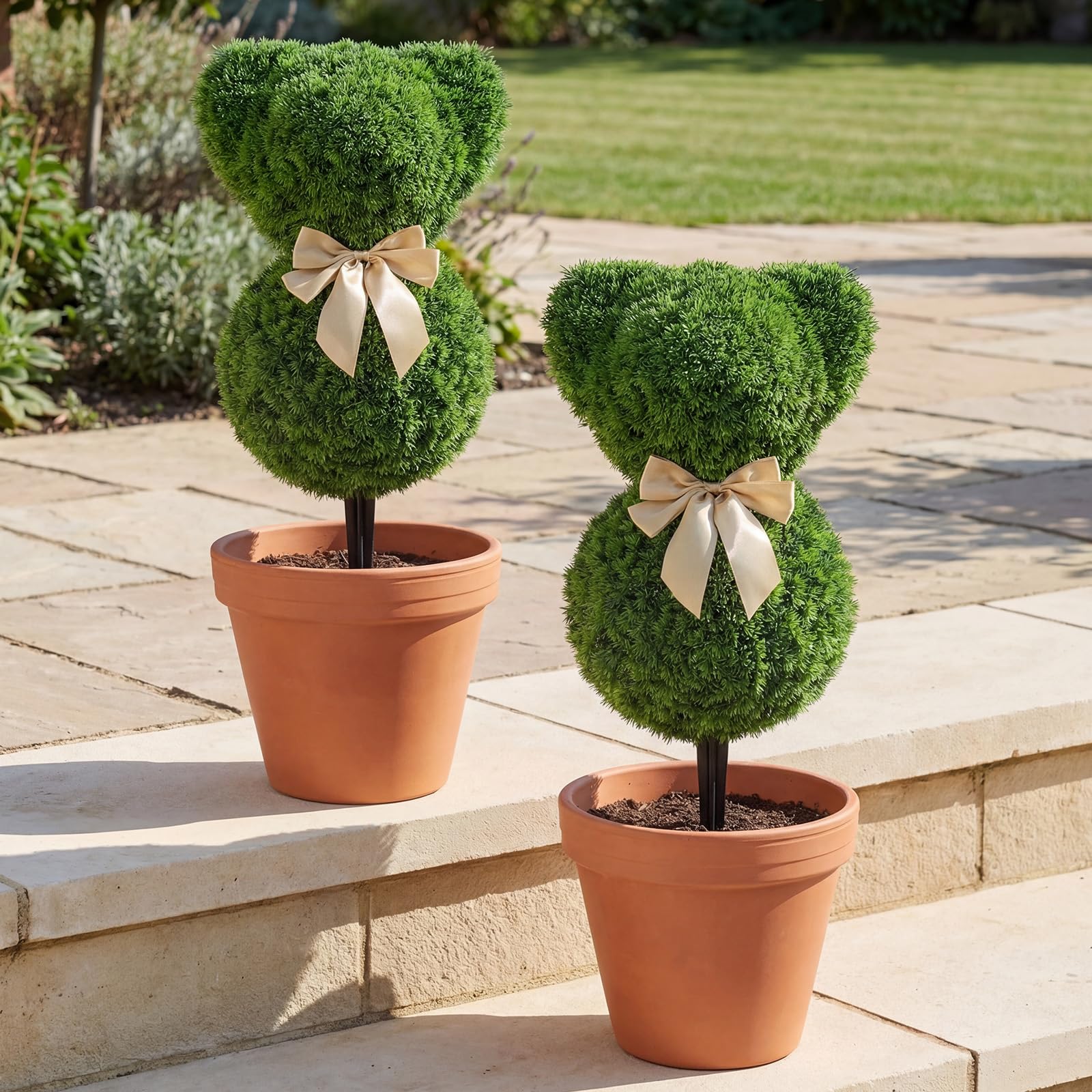 Goplus 2 Pcs Teddy Bear Topiary Trees 16.5”Sun-Resistant Faux Boxwood Plants - Image 9