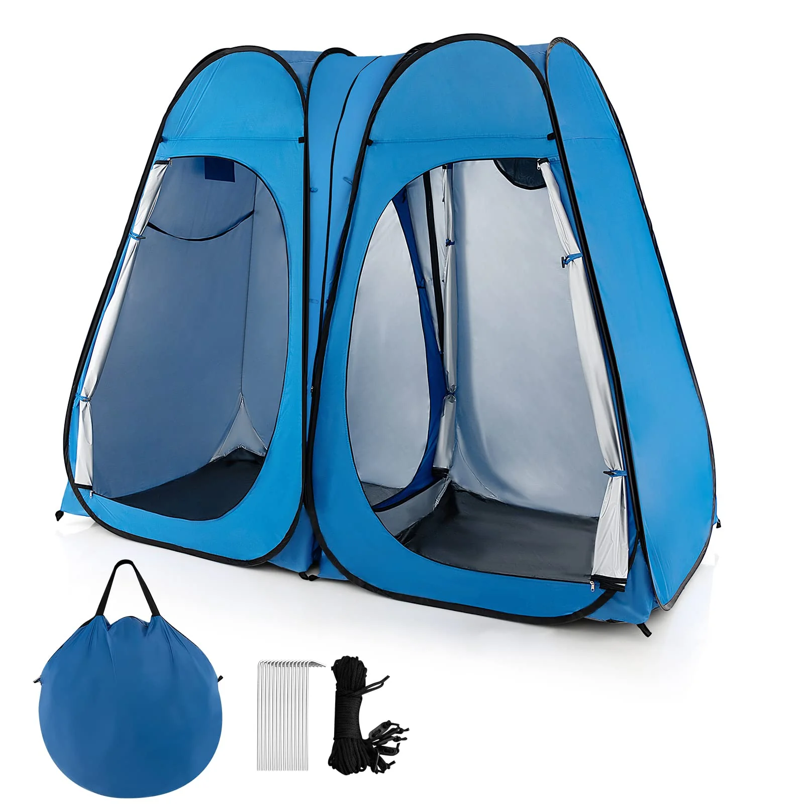 Goplus 2 Room Pop Up Shower Tent, 7.5FT Changing Tent with Ground Stake, Wind Rope, Carry Bag - Image 10