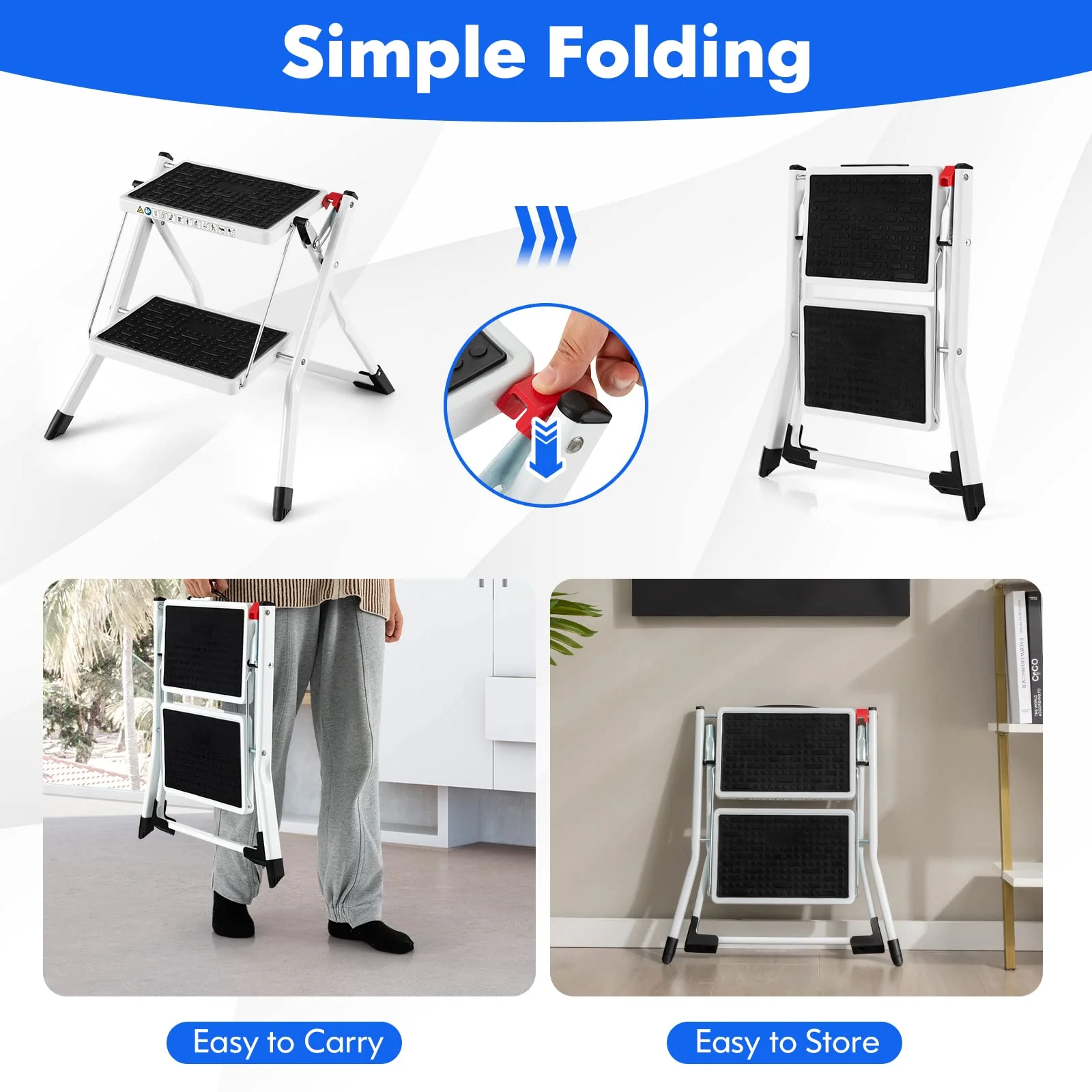 Goplus 2 Step Ladder, Lightweight Folding Step Stool with Anti-Slip Pedals - Image 3