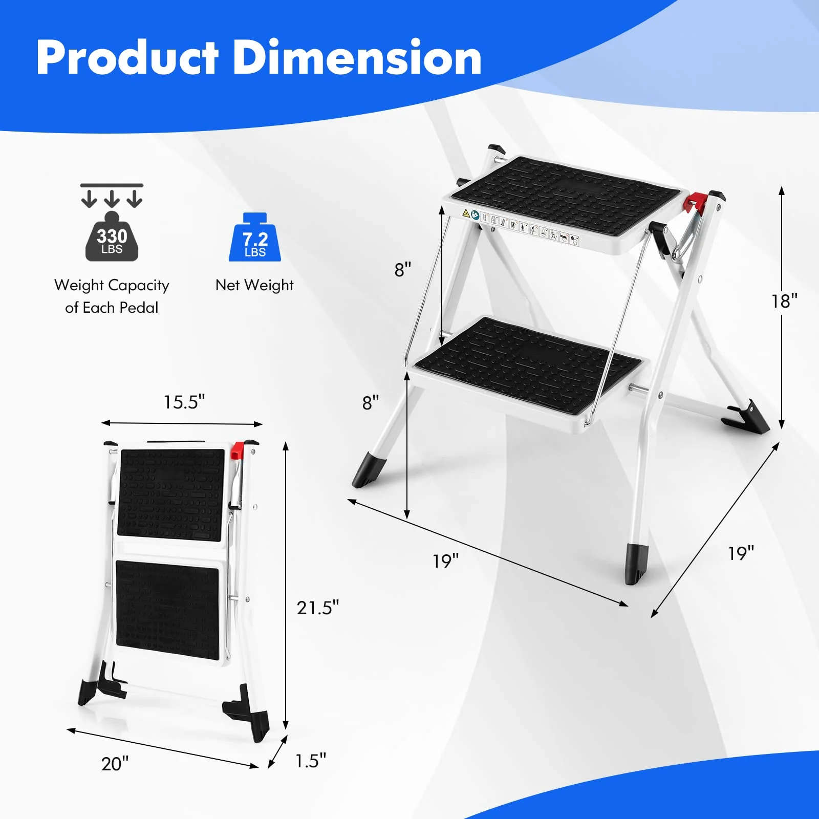 Goplus 2 Step Ladder, Lightweight Folding Step Stool with Anti-Slip Pedals - Image 7