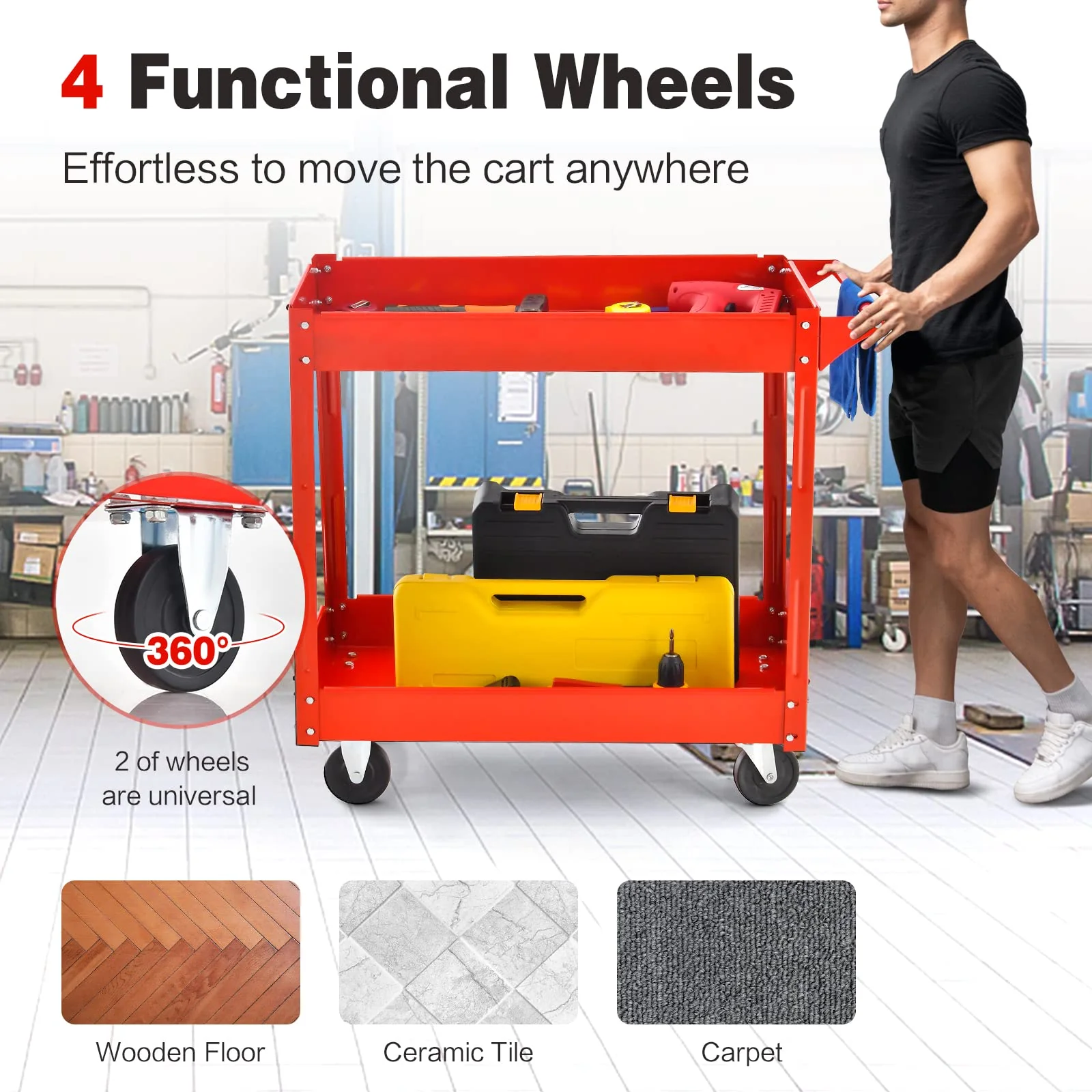 Goplus 2-Tier Utility Cart, Heavy Duty Commercial Service Tool Cart - Image 3