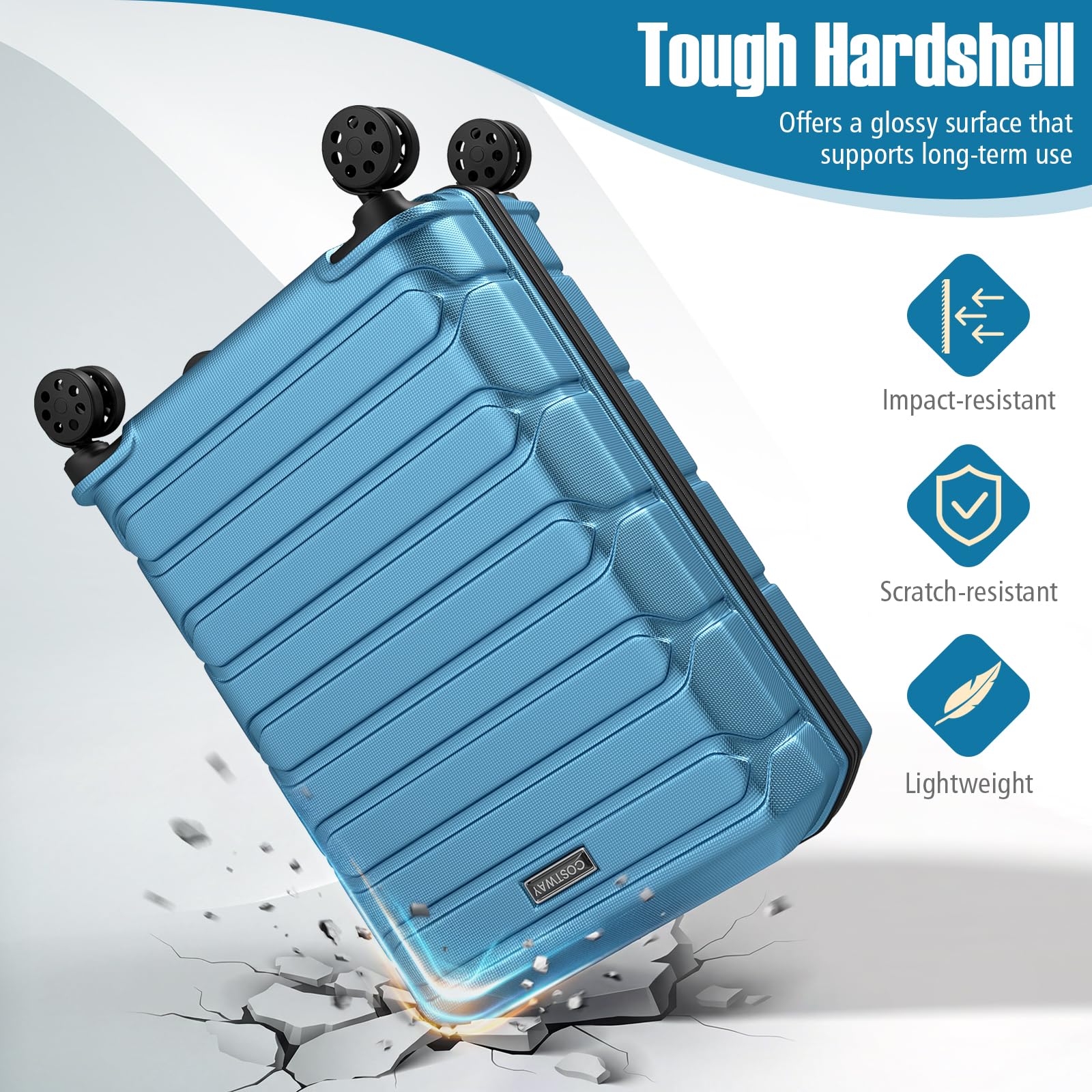 Goplus 20/24/28 Inch Lightweight Hardshell Suitcases with 360° Spinner Wheels(3 Piece Cross Stripe) - Image 3