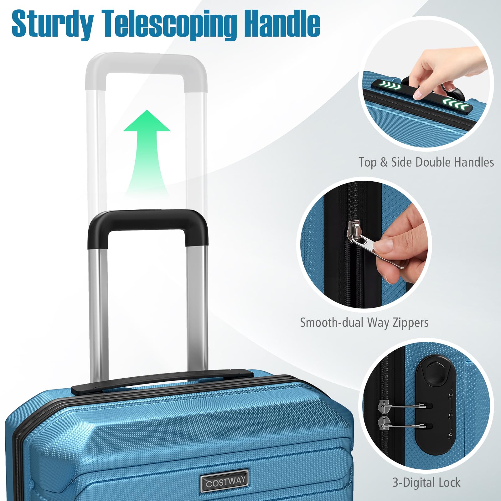 Goplus 20/24/28 Inch Lightweight Hardshell Suitcases with 360° Spinner Wheels(3 Piece Cross Stripe) - Image 6