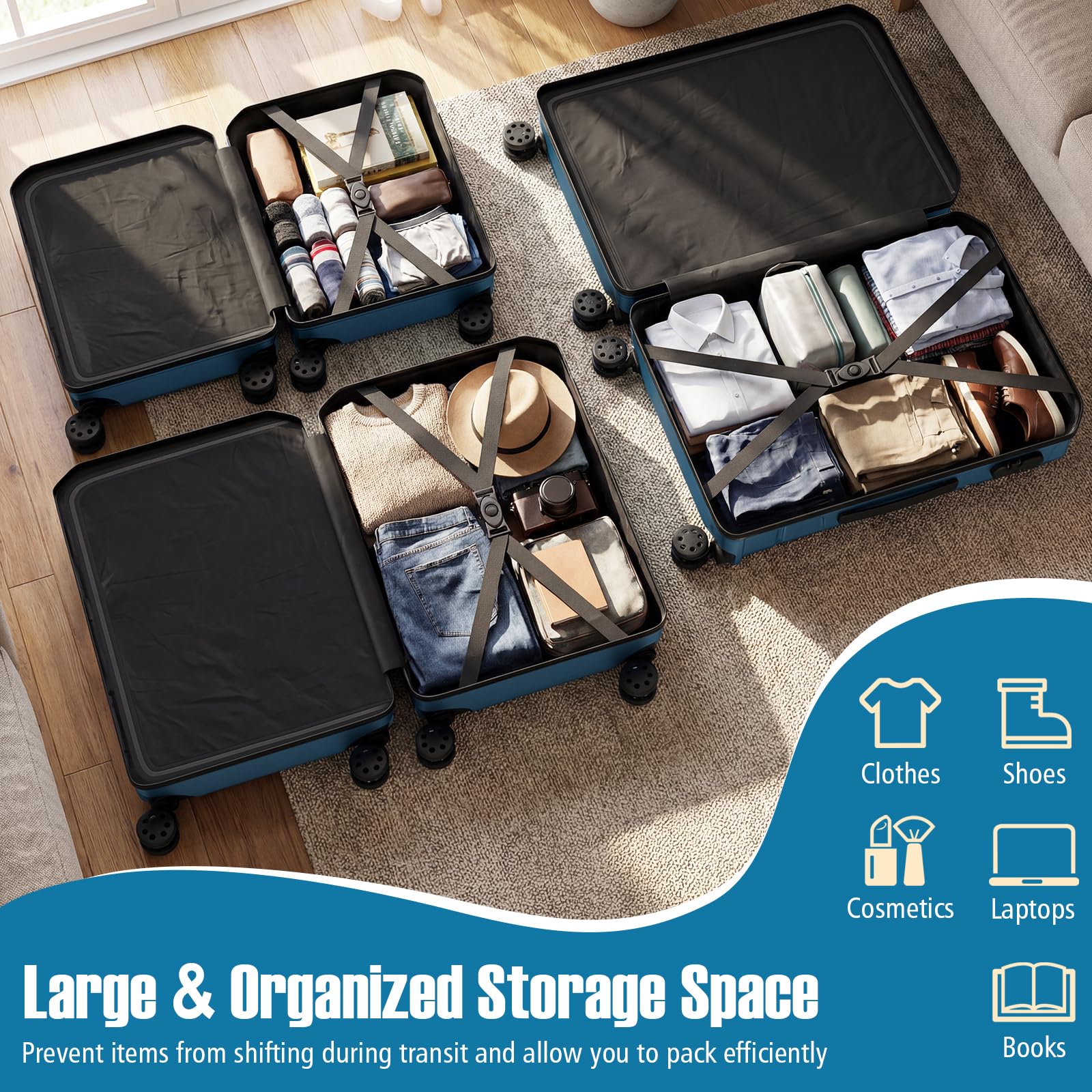 Goplus 20/24/28 Inch Lightweight Hardshell Suitcases with 360° Spinner Wheels(3 Piece Cross Stripe) - Image 7