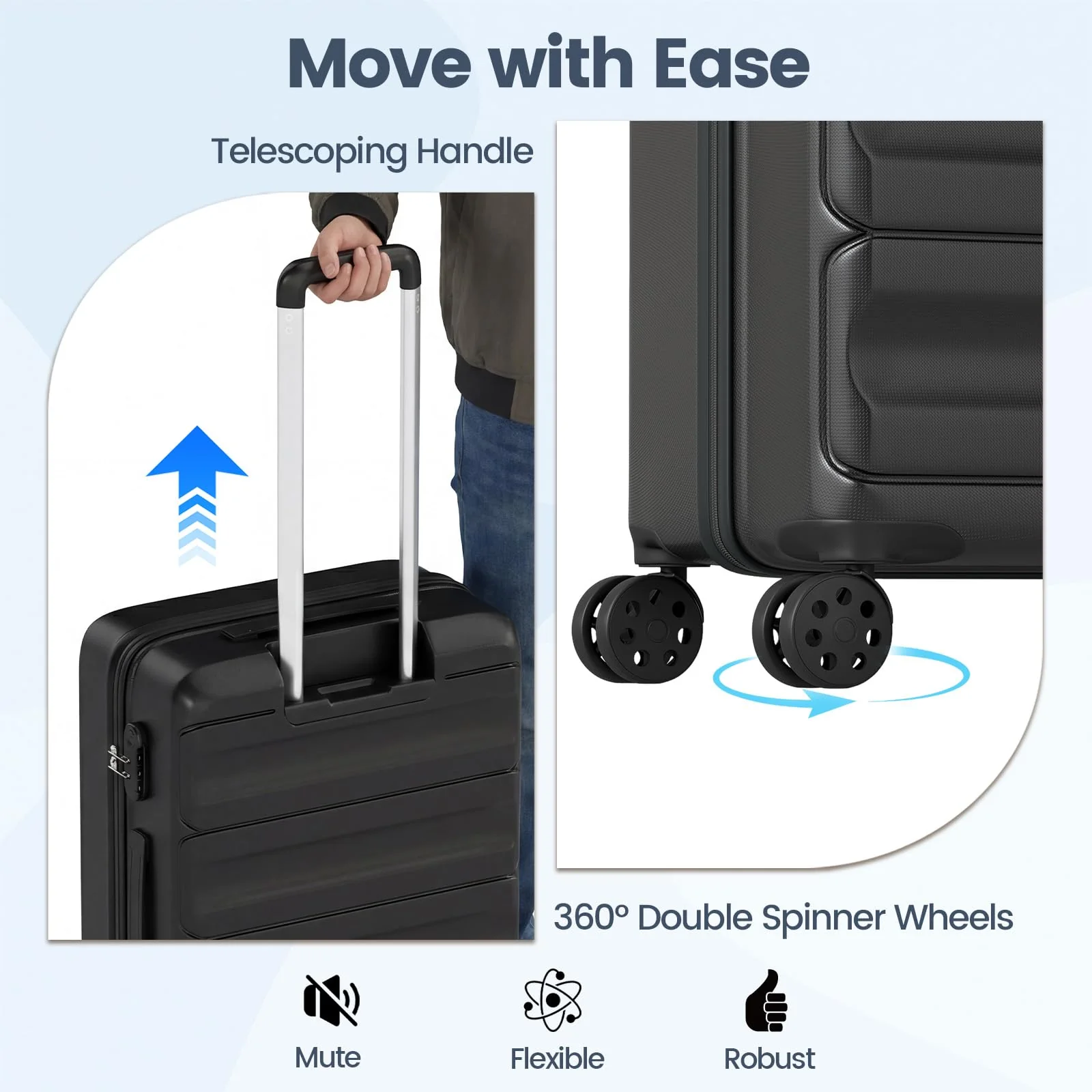 Goplus 20/24/28 Inch Lightweight Hardshell Suitcases with 360° Spinner Wheels(3 Piece Wide Cross Stripe) - Image 4