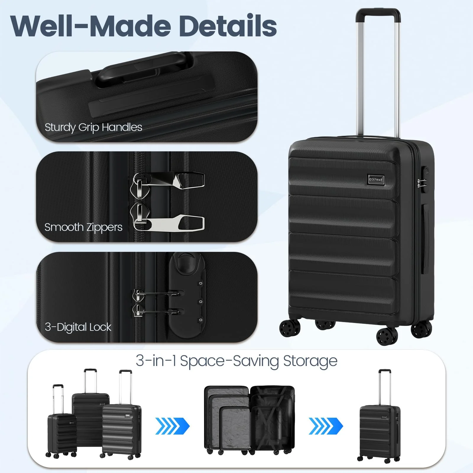 Goplus 20/24/28 Inch Lightweight Hardshell Suitcases with 360° Spinner Wheels(3 Piece Wide Cross Stripe) - Image 5