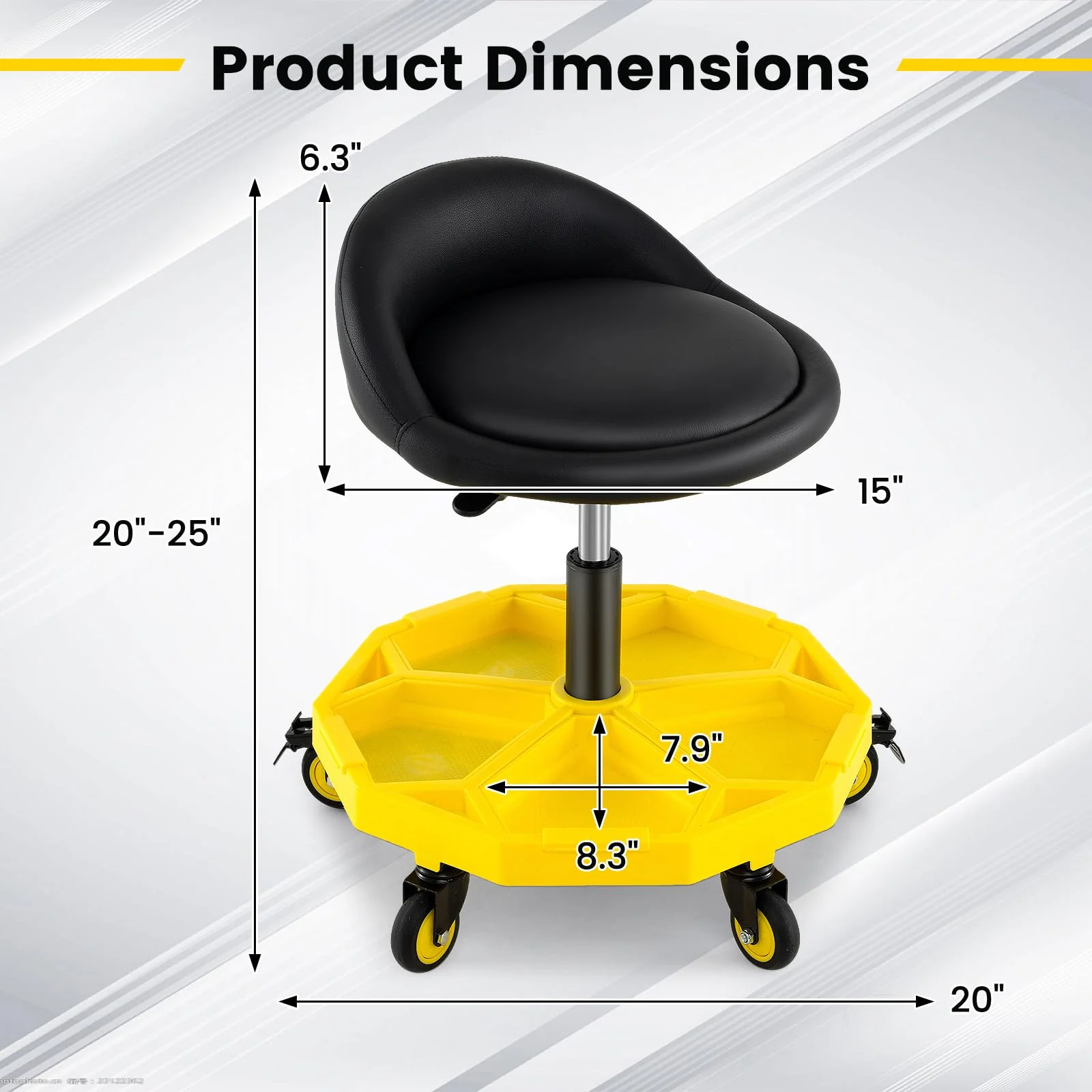 Goplus 20”-25” Height Adjustable Mechanic Stool w/Magnetic Tool Tray - Image 3