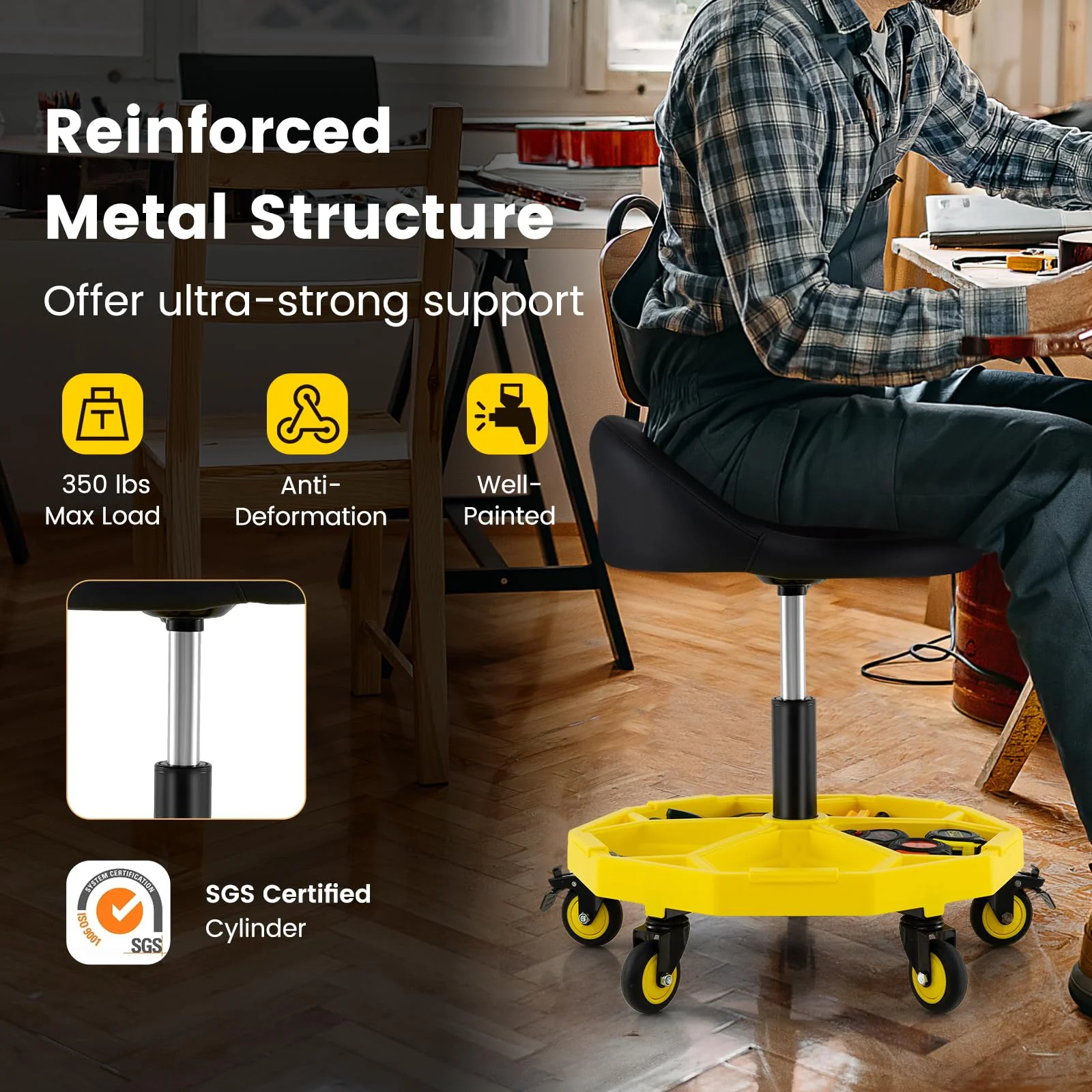 Goplus 20”-25” Height Adjustable Mechanic Stool w/Magnetic Tool Tray - Image 4