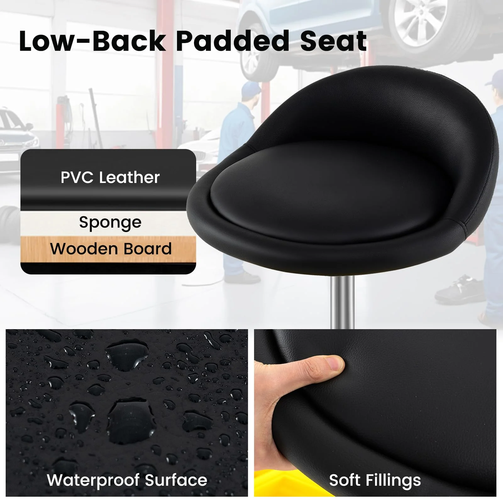 Goplus 20”-25” Height Adjustable Mechanic Stool w/Magnetic Tool Tray - Image 6