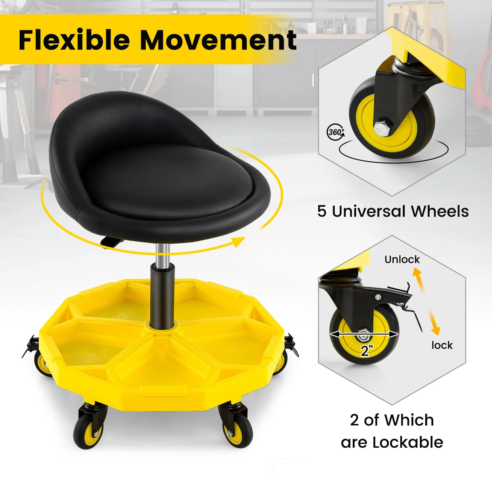 Goplus 20”-25” Height Adjustable Mechanic Stool w/Magnetic Tool Tray - Image 8