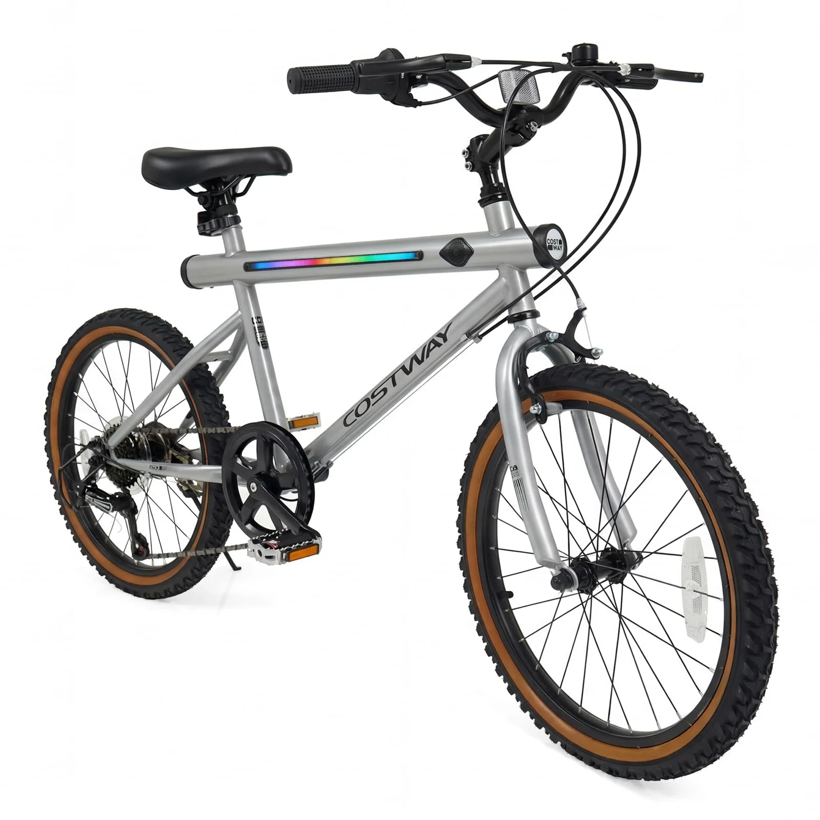 Goplus 20 Inch LED-lit Cycling Bike with 2 Speakers and Ambient Lights for Men and Women