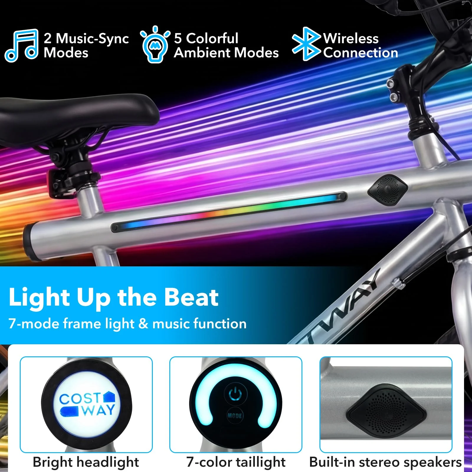 Goplus 20 Inch LED-lit Cycling Bike with 2 Speakers and Ambient Lights for Men and Women - Image 2
