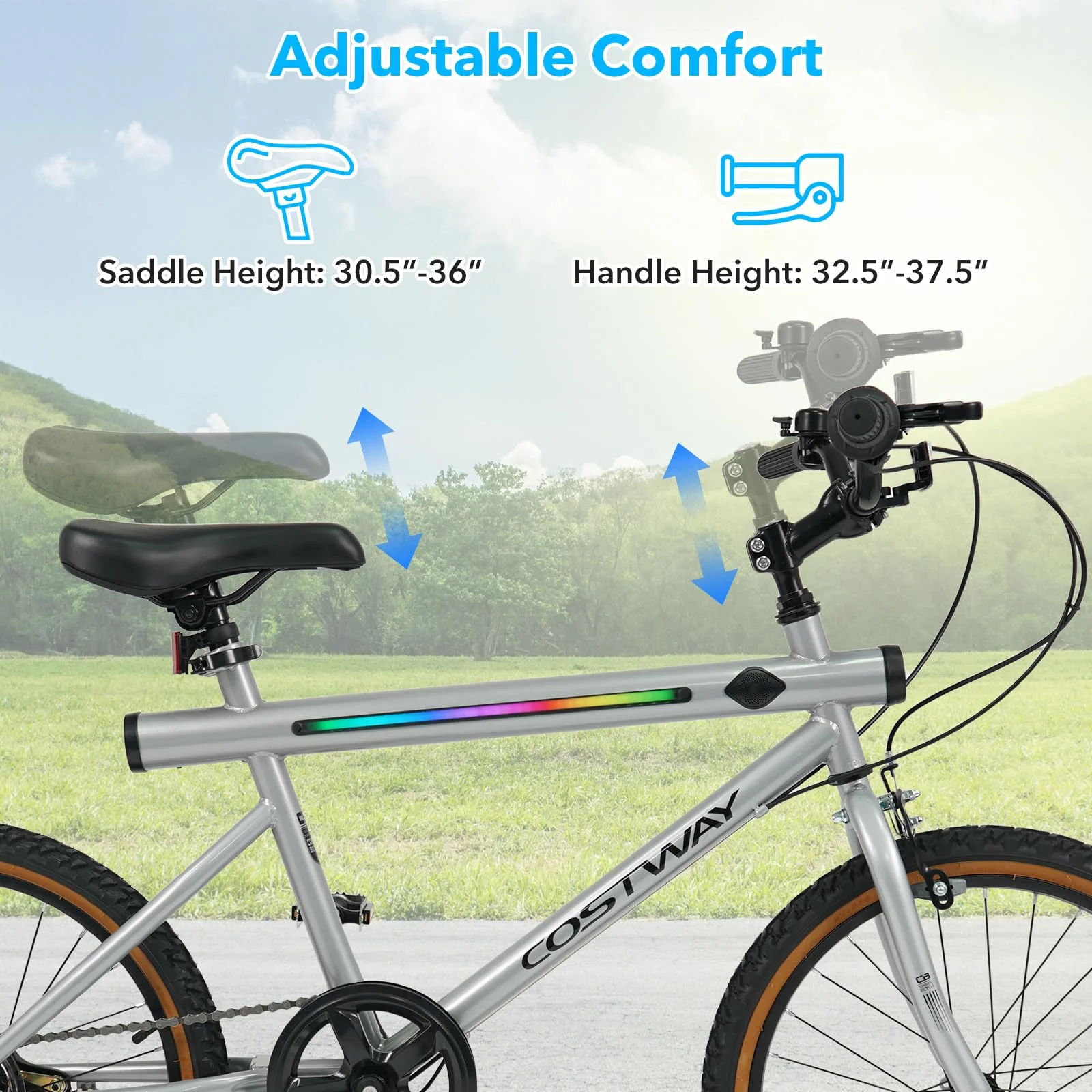 Goplus 20 Inch LED-lit Cycling Bike with 2 Speakers and Ambient Lights for Men and Women - Image 4