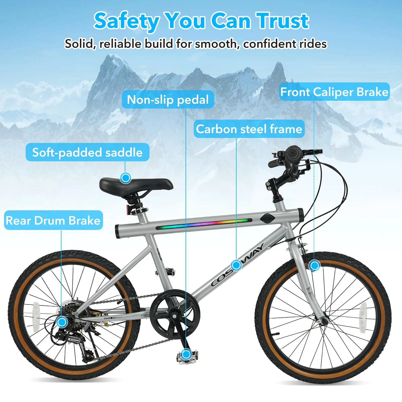 Goplus 20 Inch LED-lit Cycling Bike with 2 Speakers and Ambient Lights for Men and Women - Image 5