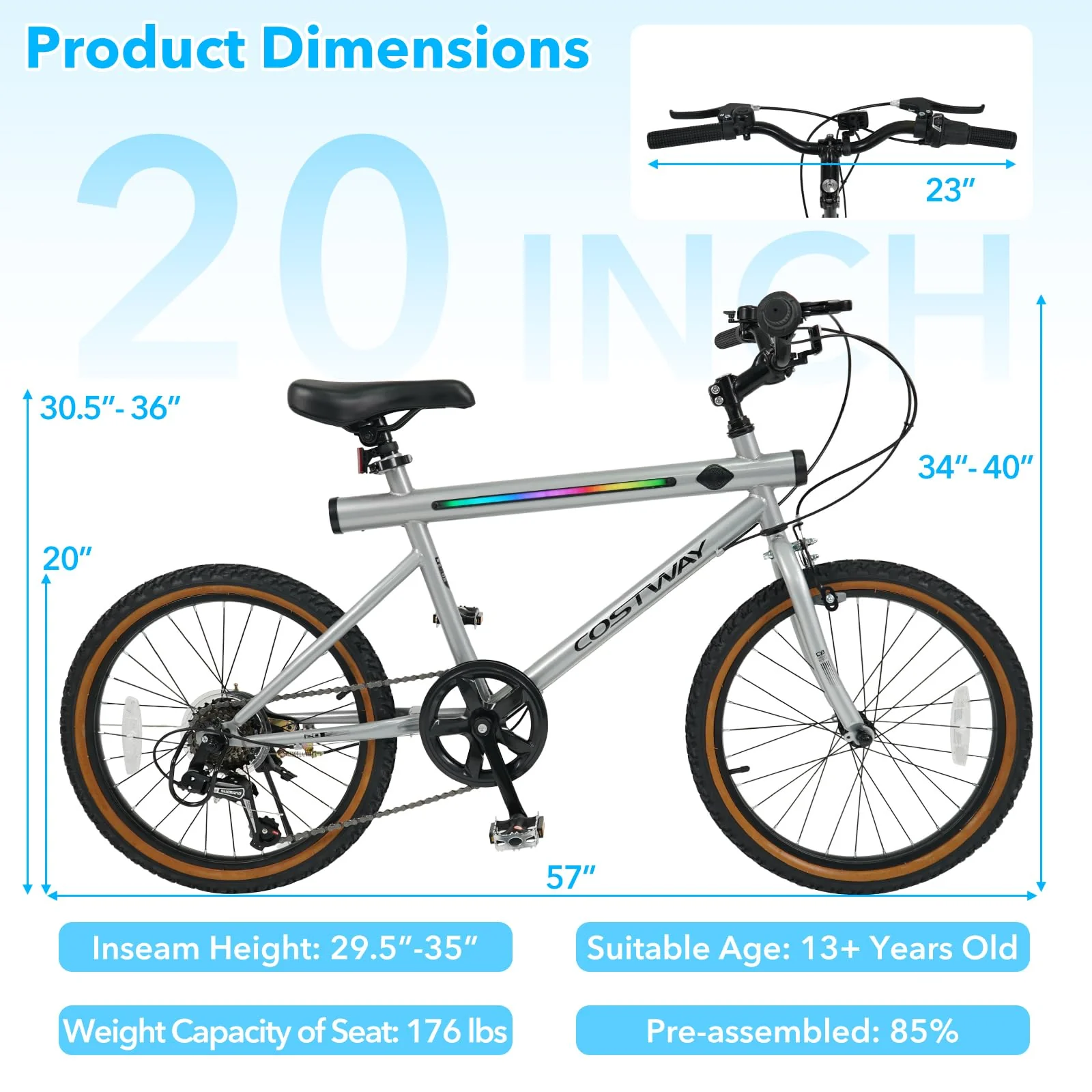 Goplus 20 Inch LED-lit Cycling Bike with 2 Speakers and Ambient Lights for Men and Women - Image 6