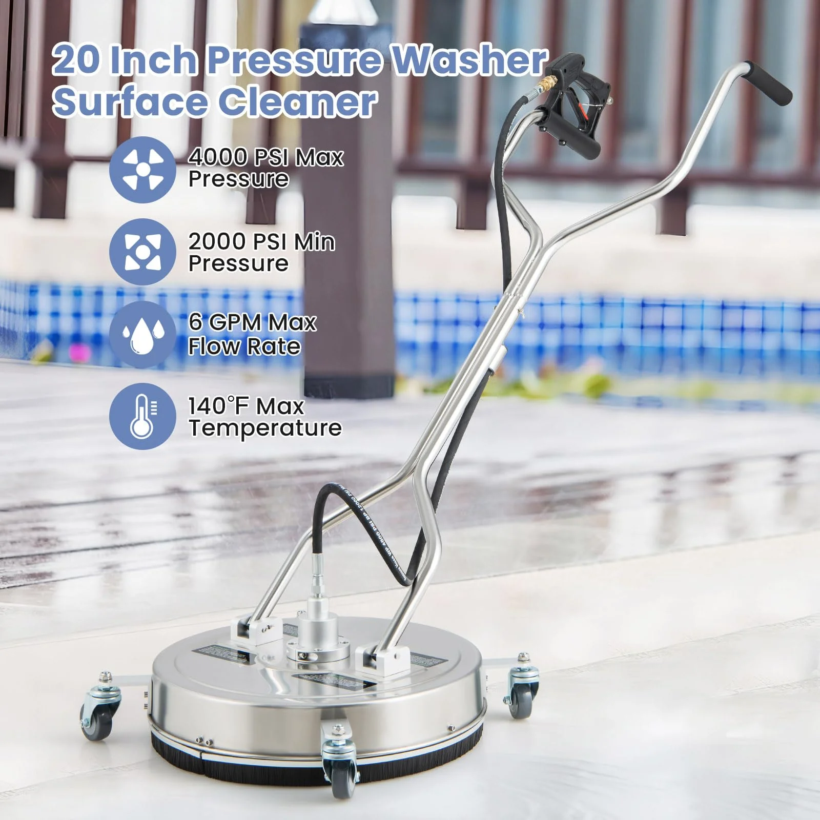 Goplus 20" Pressure Washer Surface Cleaner with 4 Wheels, Dual Handle, Stainless Steel Housing - Image 2
