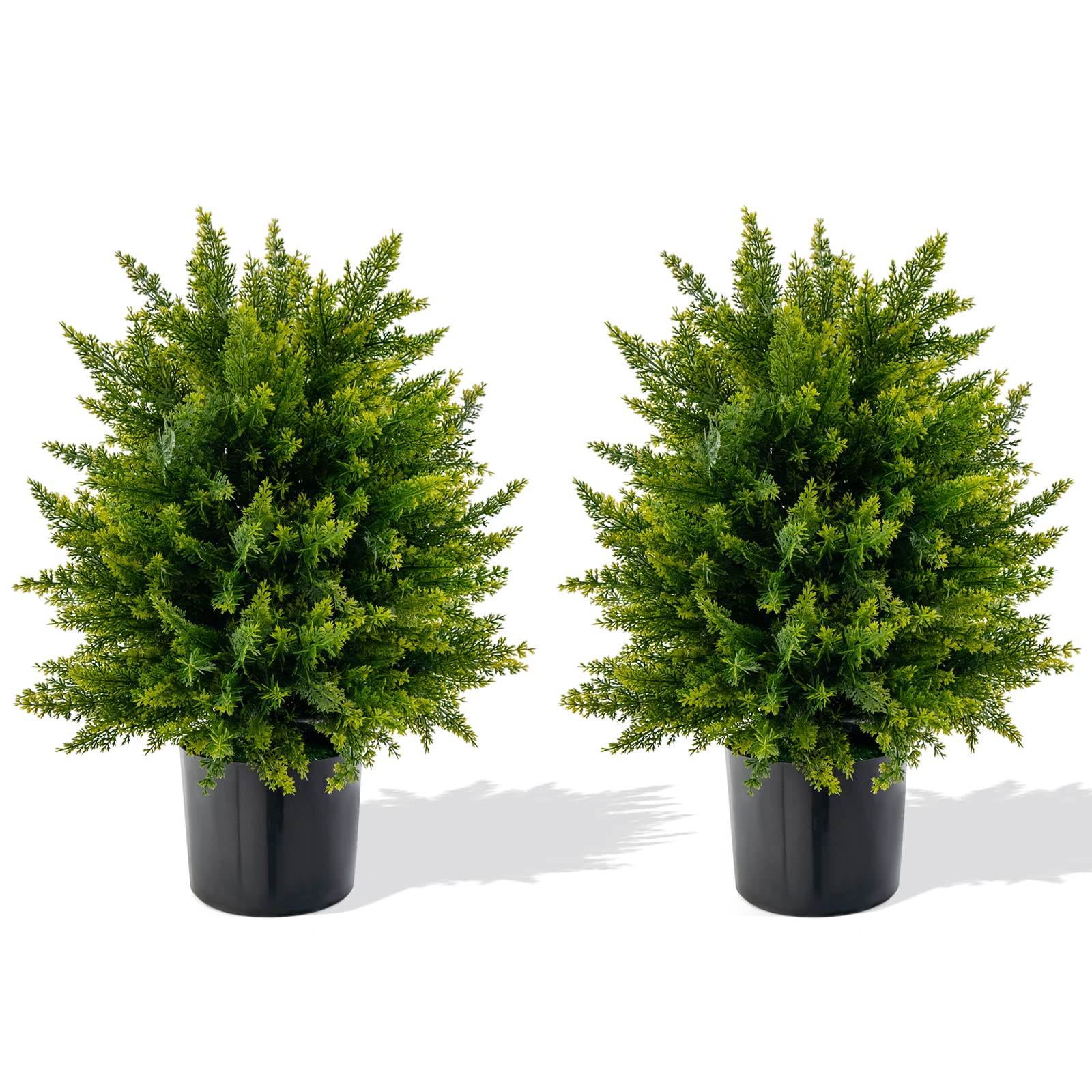 Goplus 21.5" Artificial Tree, Set of 2 Faux Potted Plants Artificial Shrubs Bushes