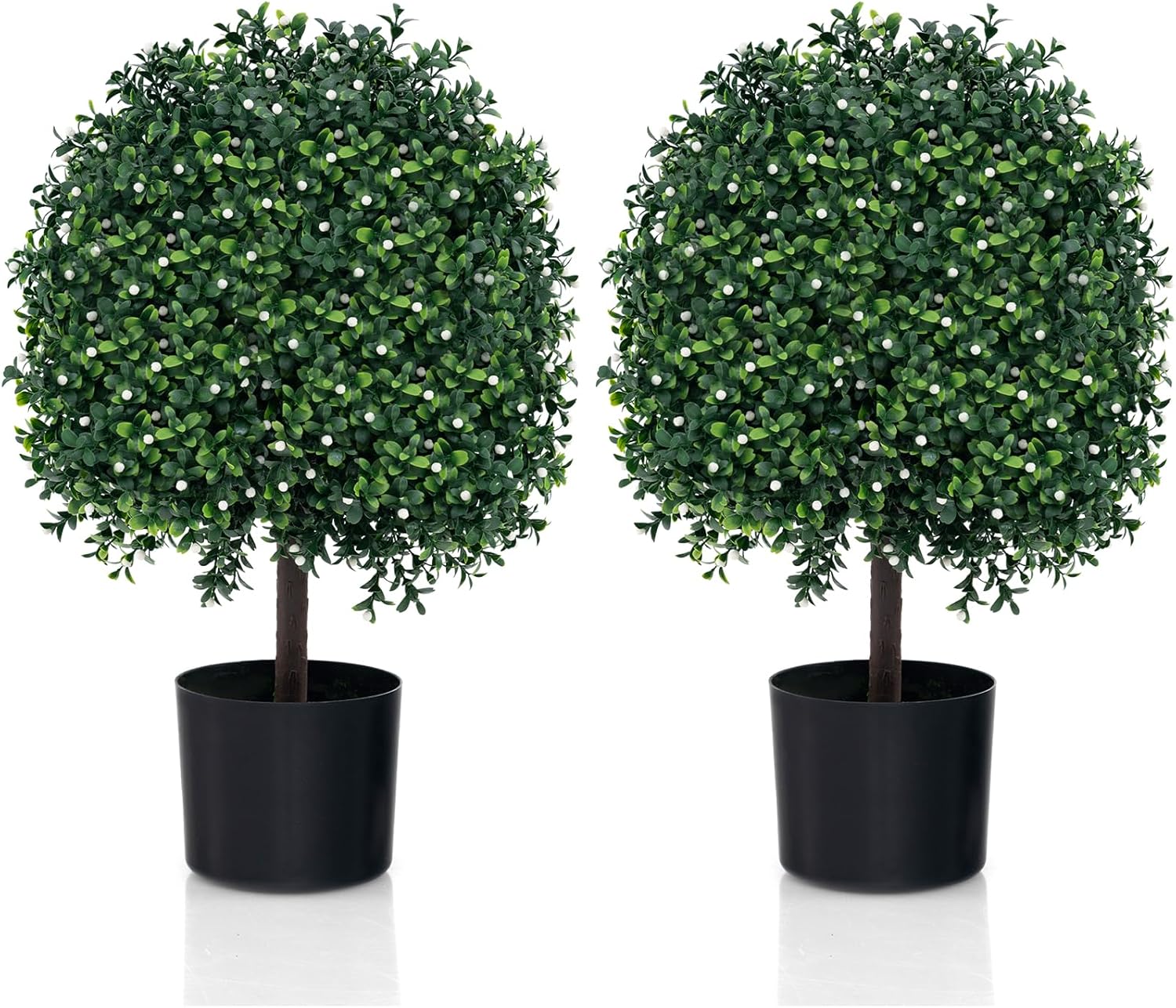 Goplus 21.5" Artificial Tree, Set of 2 Faux Potted Plants Artificial Shrubs Bushes - Image 10