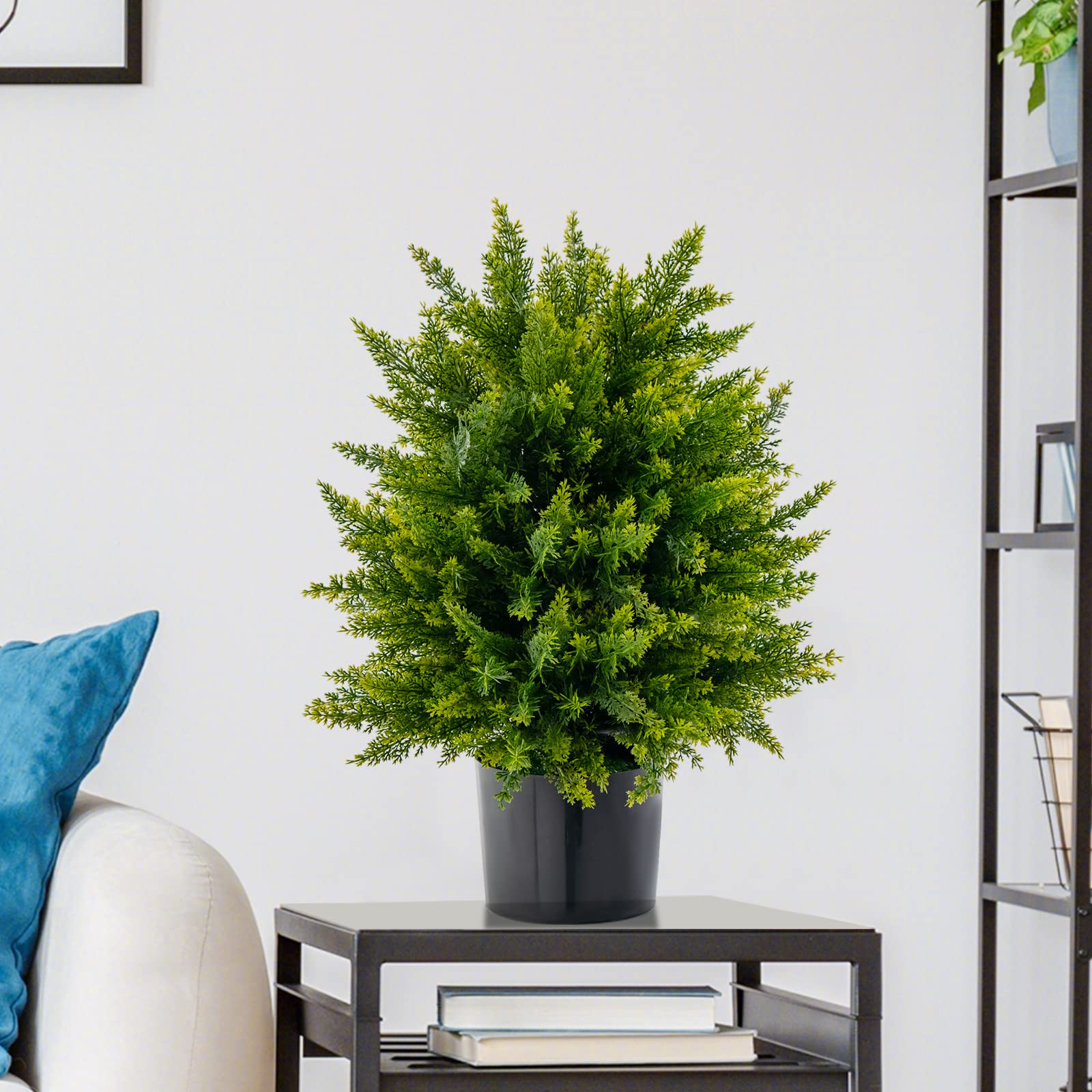 Goplus 21.5" Artificial Tree, Set of 2 Faux Potted Plants Artificial Shrubs Bushes - Image 3