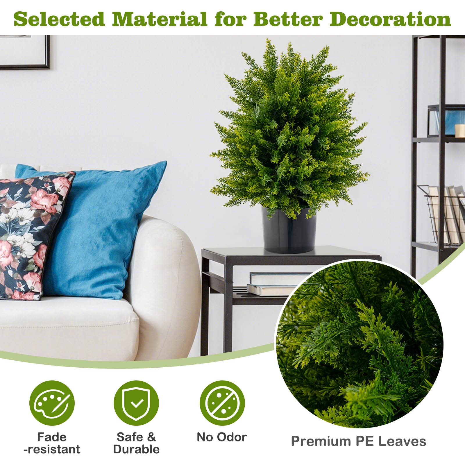 Goplus 21.5" Artificial Tree, Set of 2 Faux Potted Plants Artificial Shrubs Bushes - Image 4