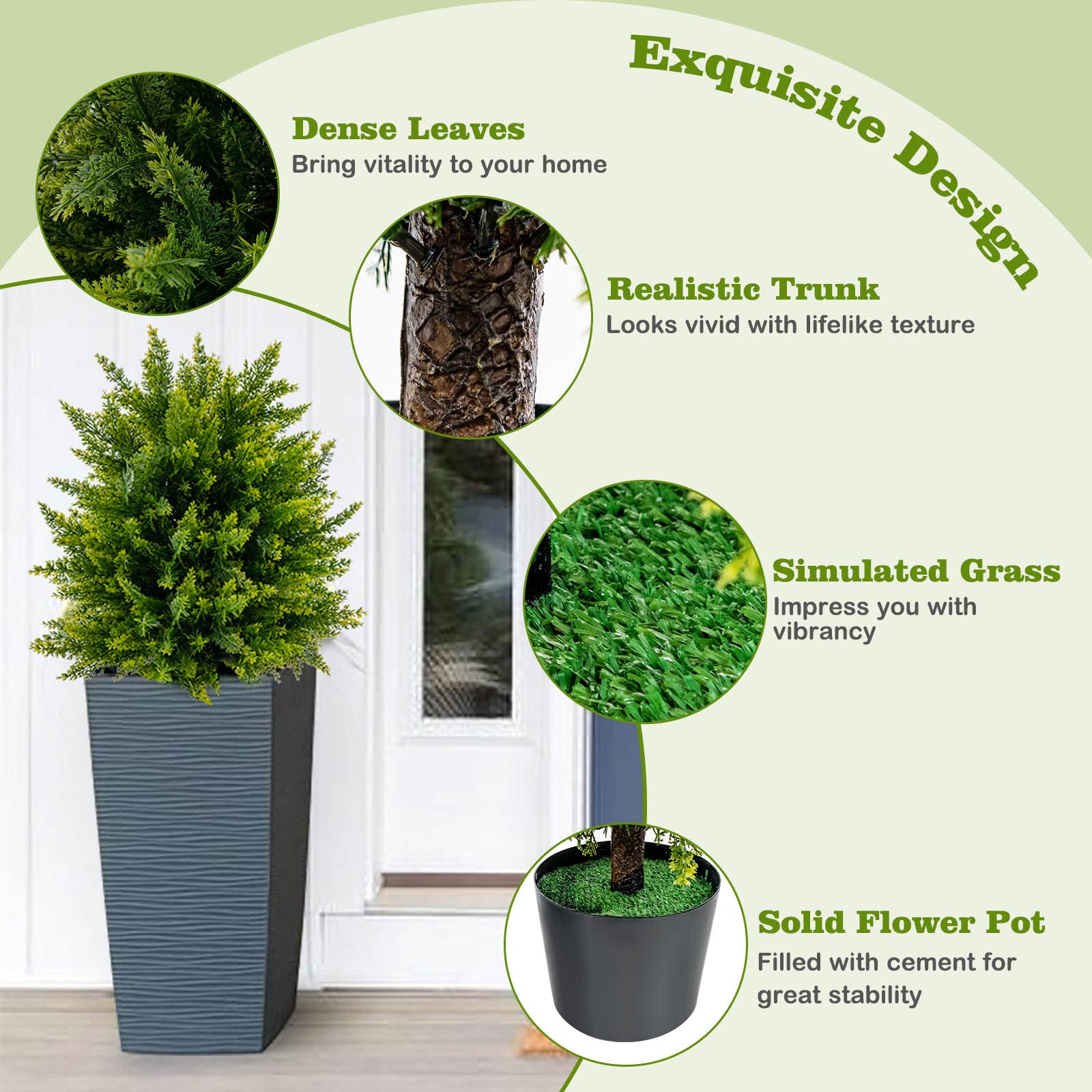 Goplus 21.5" Artificial Tree, Set of 2 Faux Potted Plants Artificial Shrubs Bushes - Image 5