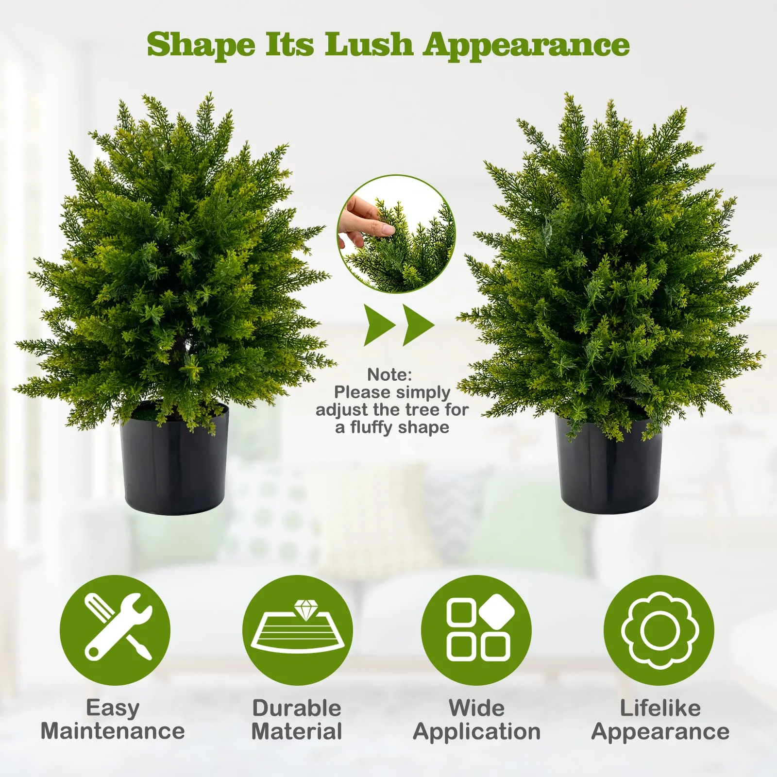 Goplus 21.5" Artificial Tree, Set of 2 Faux Potted Plants Artificial Shrubs Bushes - Image 6